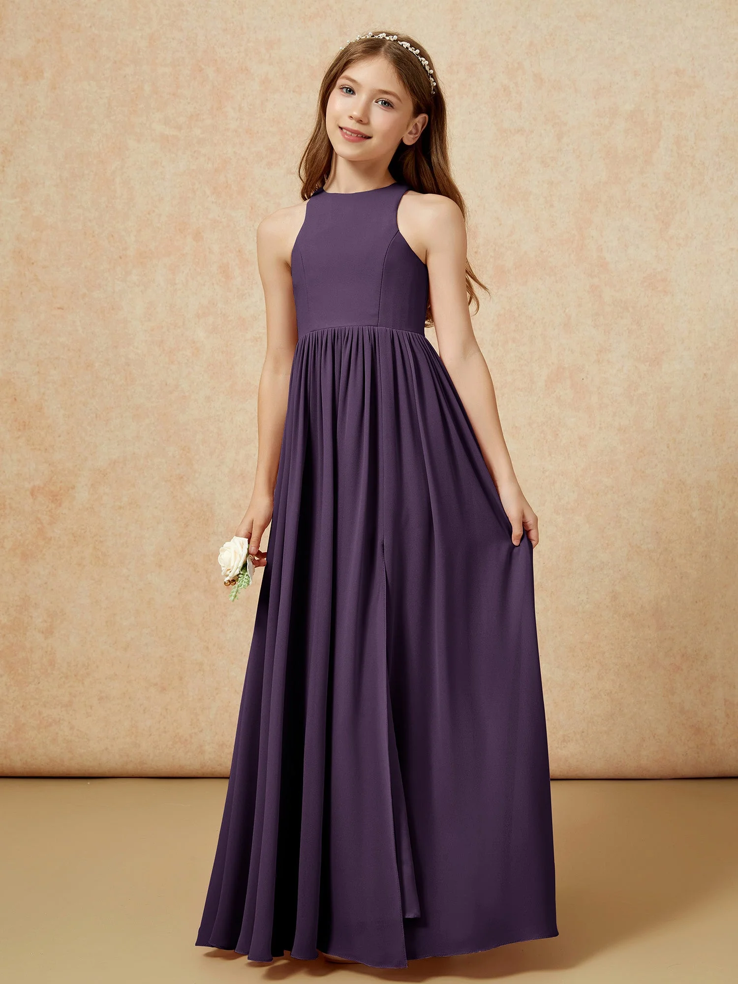 Einfach Ärmellos Chiffon Junge Brautjungfernkleider Plum - Image 6