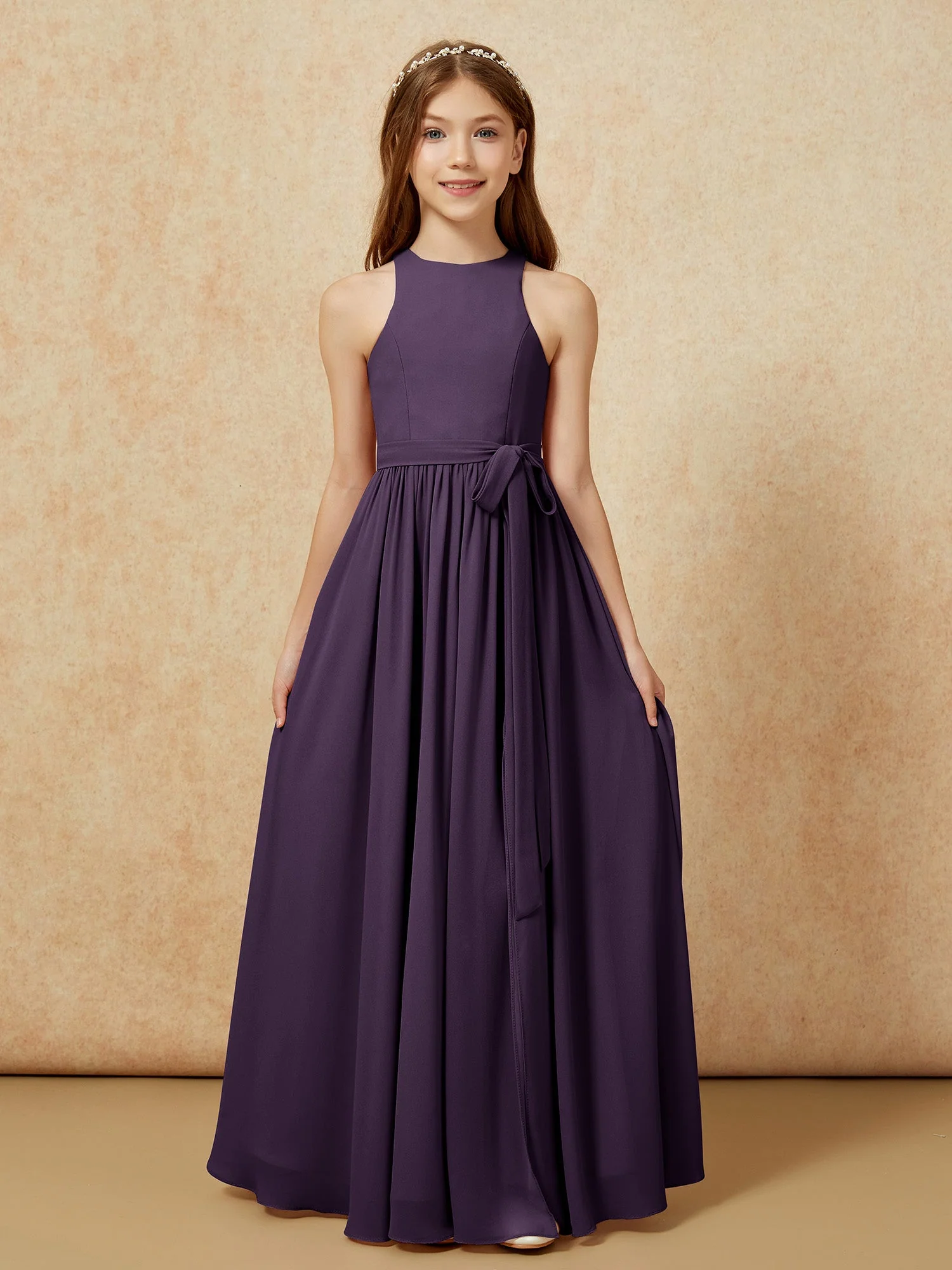 Einfach Ärmellos Chiffon Junge Brautjungfernkleider Plum - Image 8