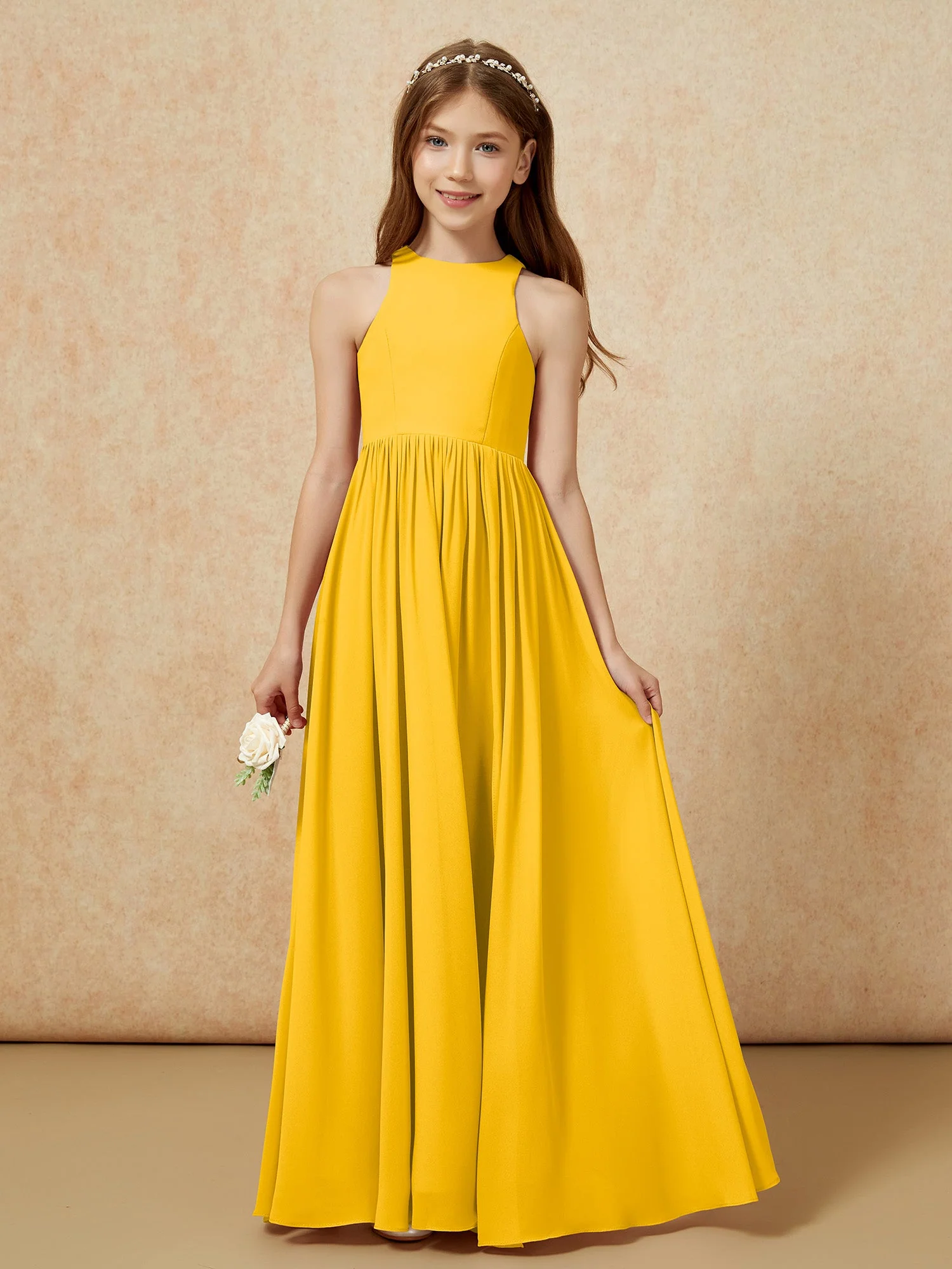 Einfach Ärmellos Chiffon Junge Brautjungfernkleider Ringelblume - Image 4