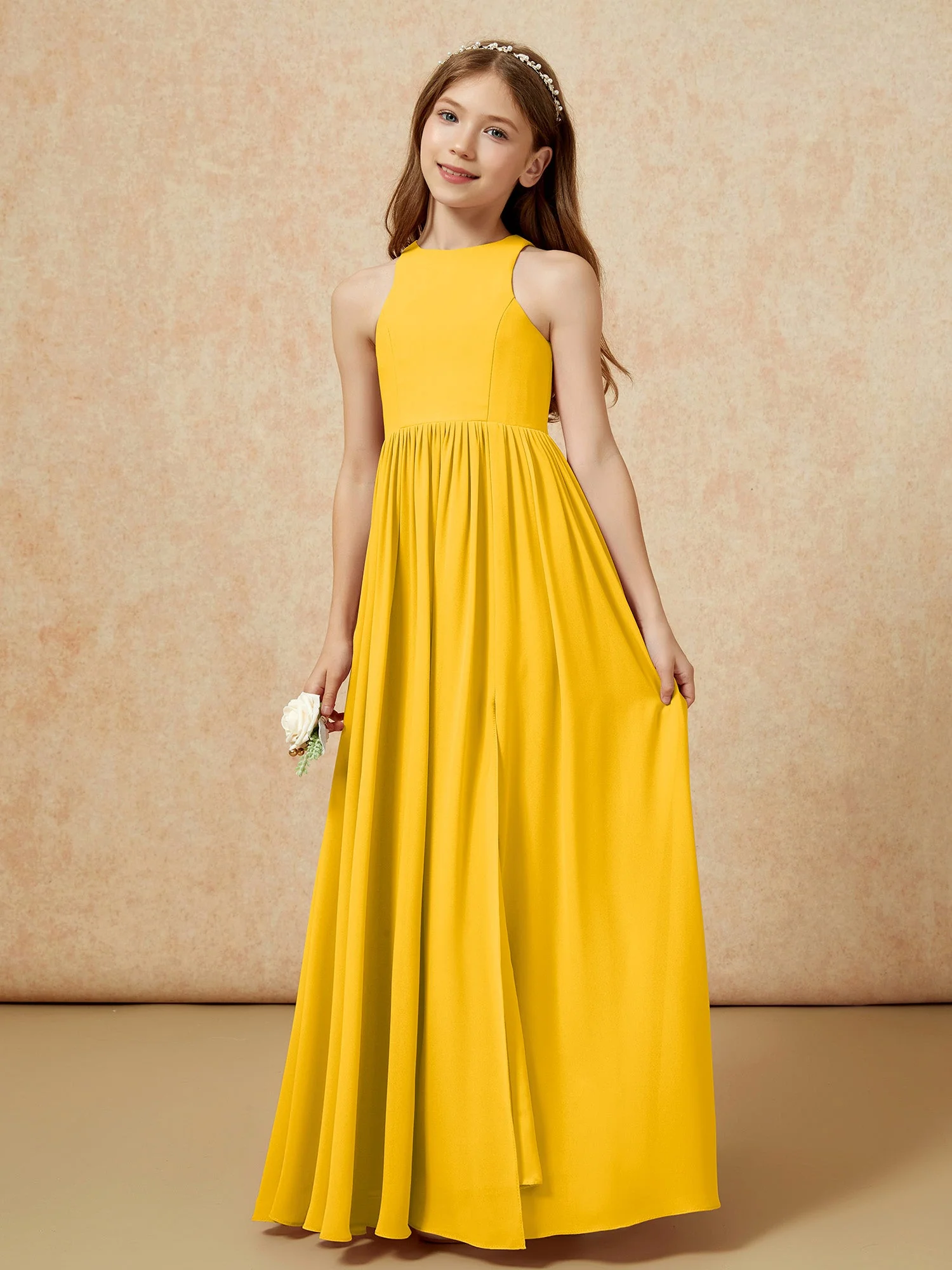Einfach Ärmellos Chiffon Junge Brautjungfernkleider Ringelblume - Image 6