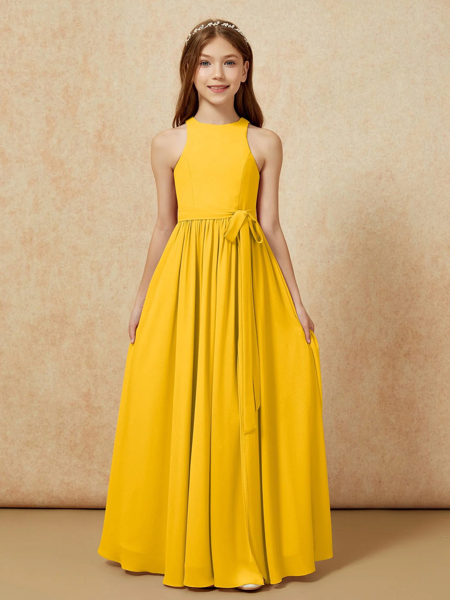 Einfach Ärmellos Chiffon Junge Brautjungfernkleider Ringelblume - Image 8