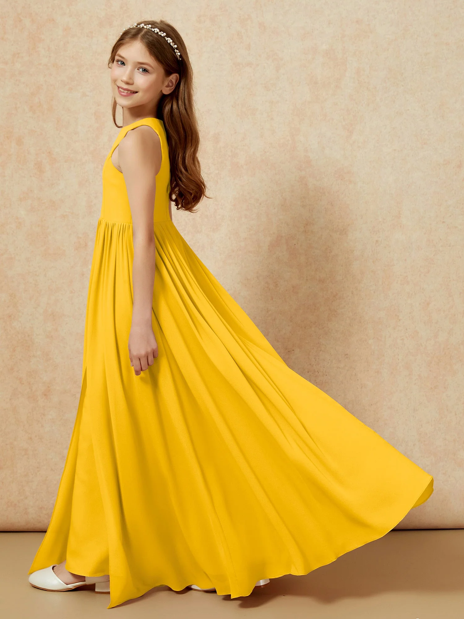 Einfach Ärmellos Chiffon Junge Brautjungfernkleider Ringelblume - Image 9