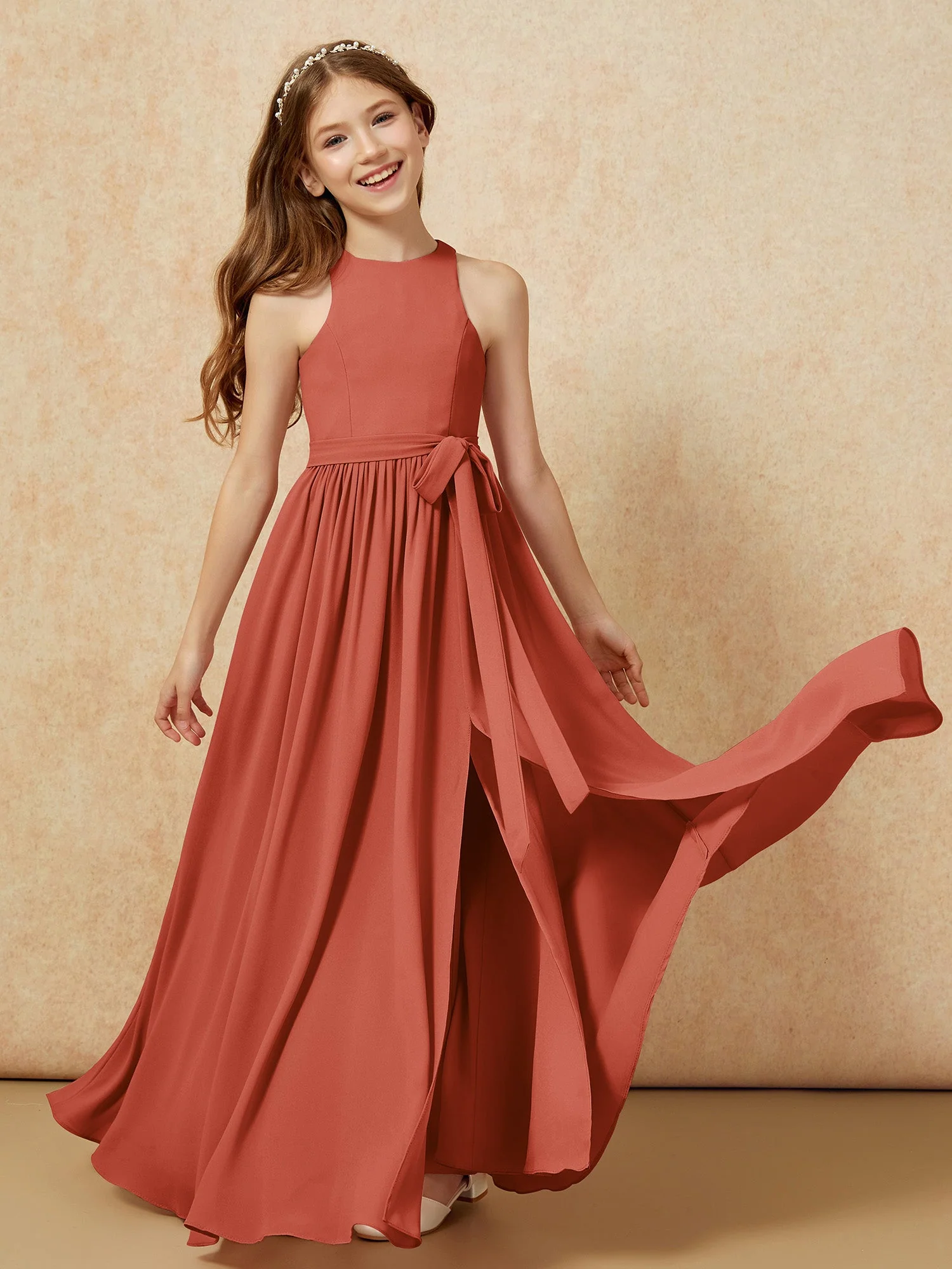 Einfach Ärmellos Chiffon Junge Brautjungfernkleider Rost - Image 10
