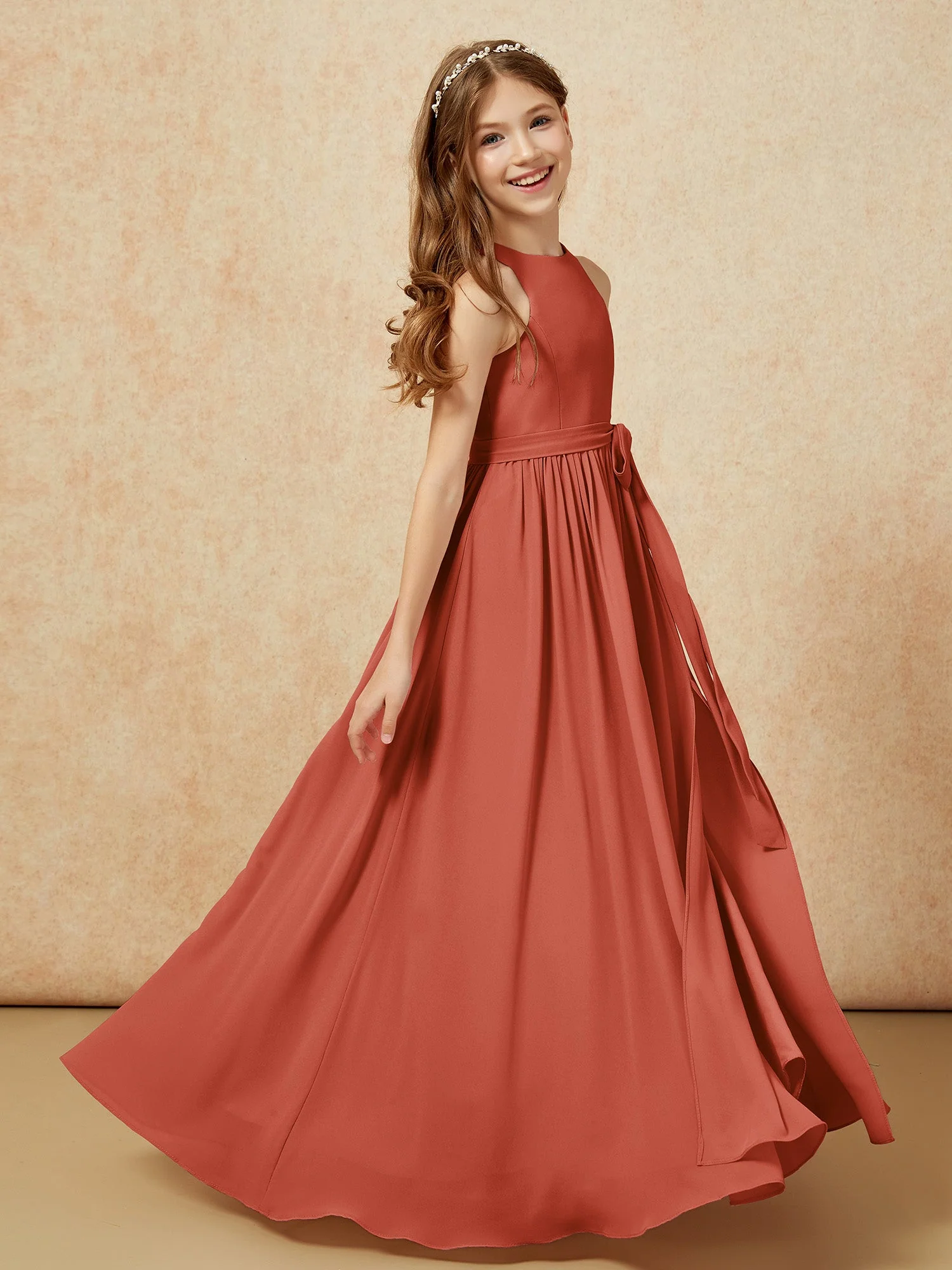 Einfach Ärmellos Chiffon Junge Brautjungfernkleider Rost - Image 5