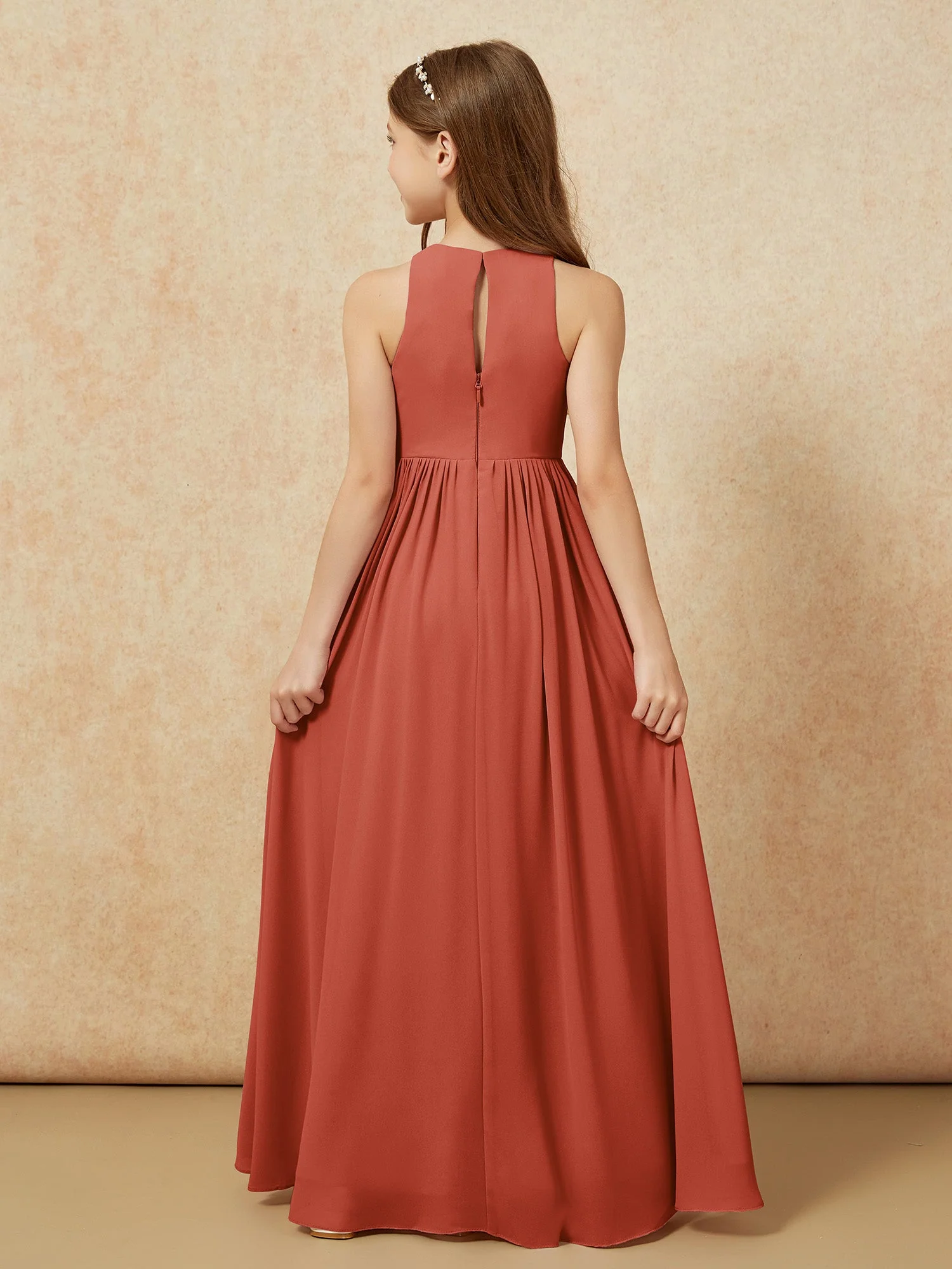 Einfach Ärmellos Chiffon Junge Brautjungfernkleider Rost - Image 7