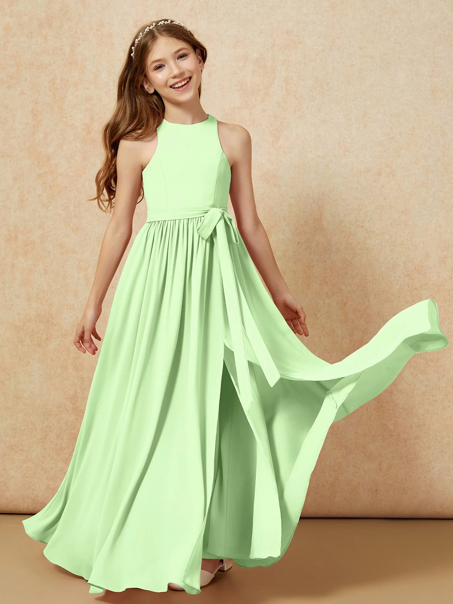 Einfach Ärmellos Chiffon Junge Brautjungfernkleider Salbei - Image 10