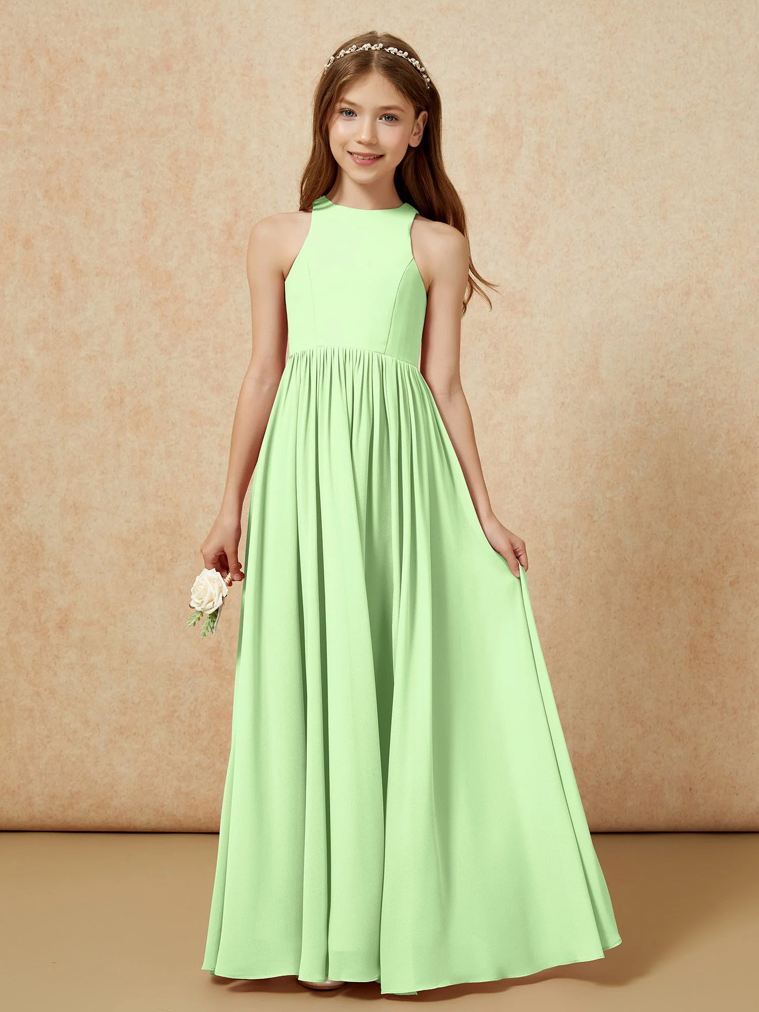 Einfach Ärmellos Chiffon Junge Brautjungfernkleider Salbei - Image 4