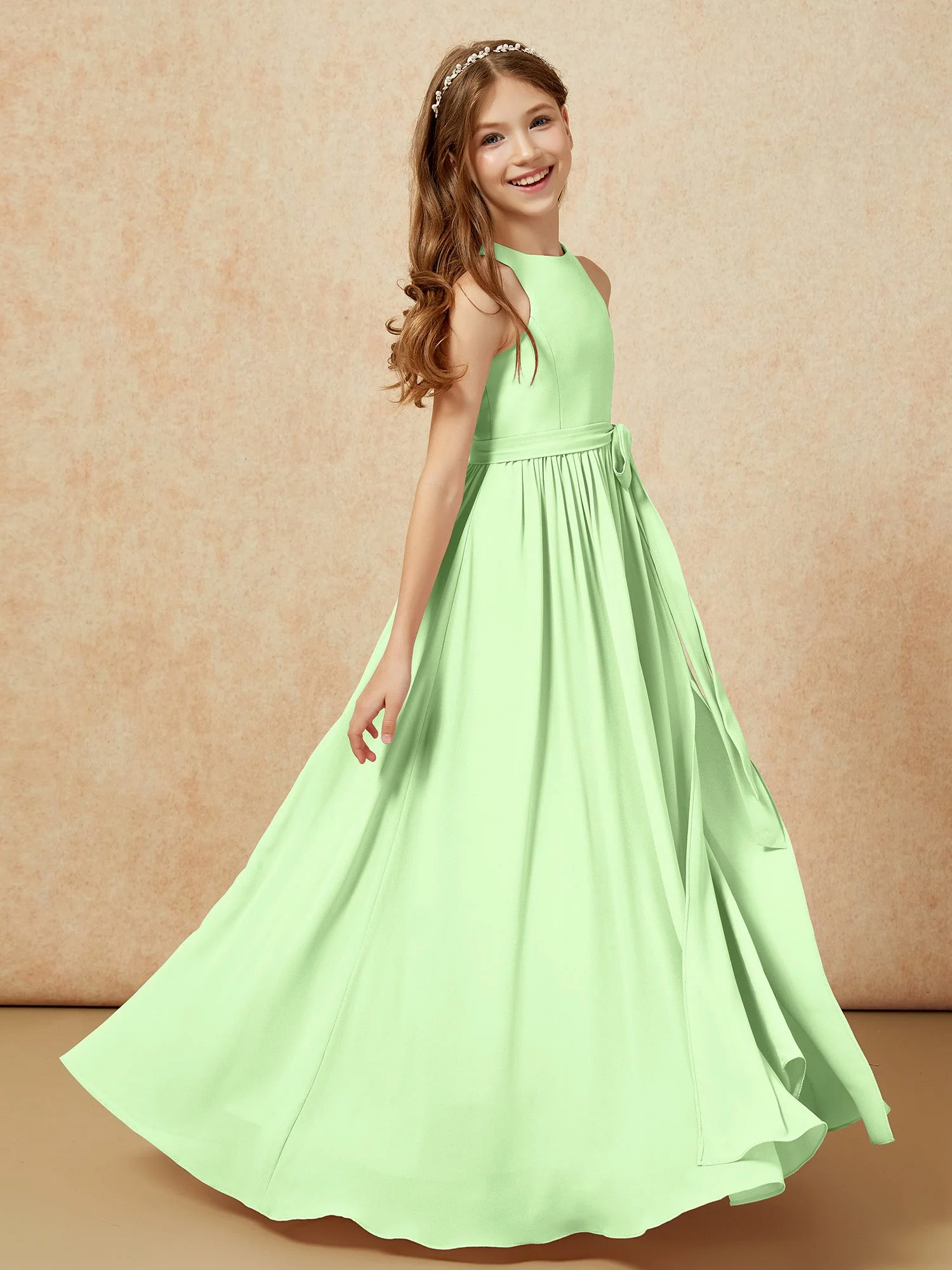 Einfach Ärmellos Chiffon Junge Brautjungfernkleider Salbei - Image 5