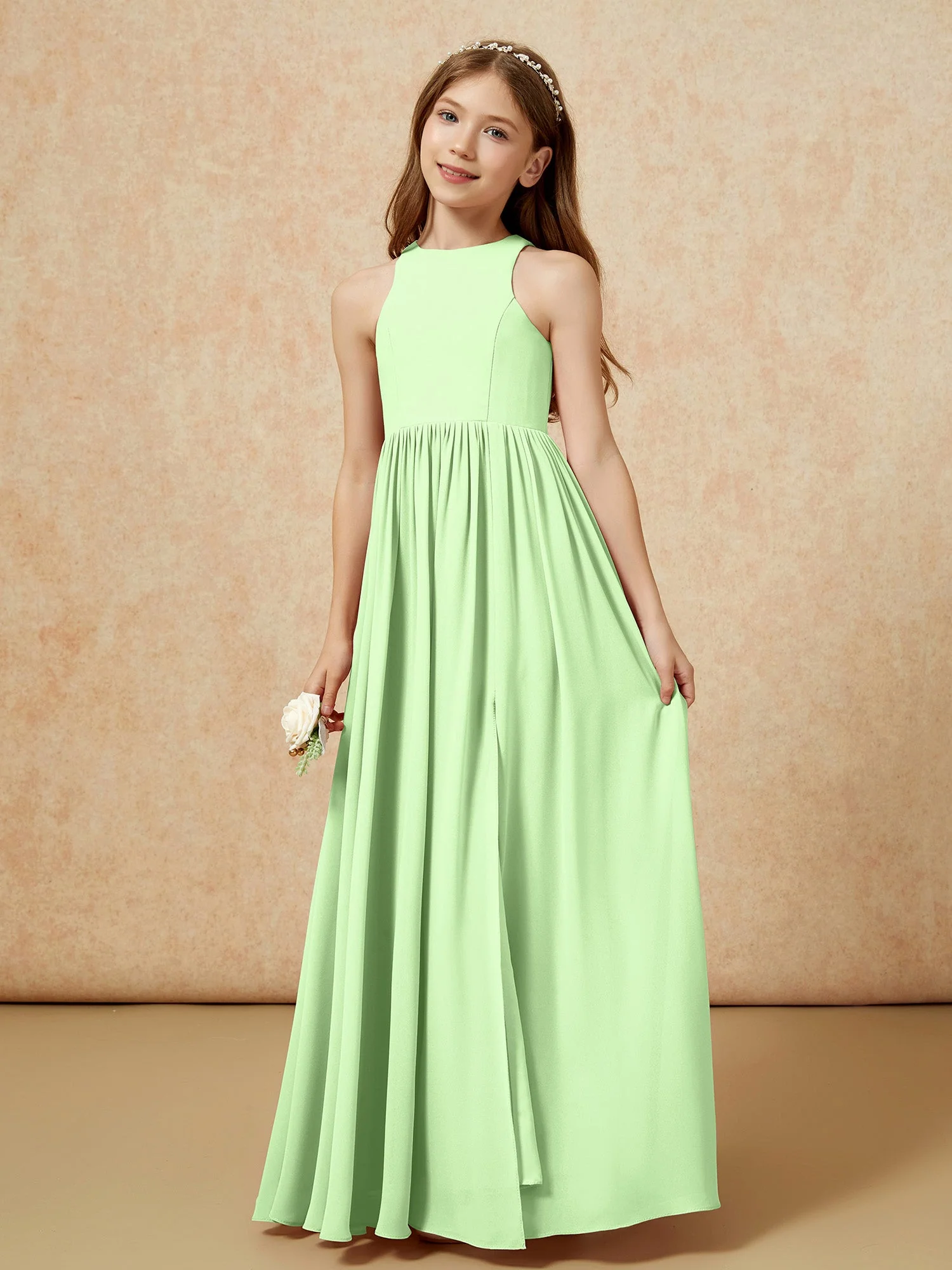 Einfach Ärmellos Chiffon Junge Brautjungfernkleider Salbei - Image 6
