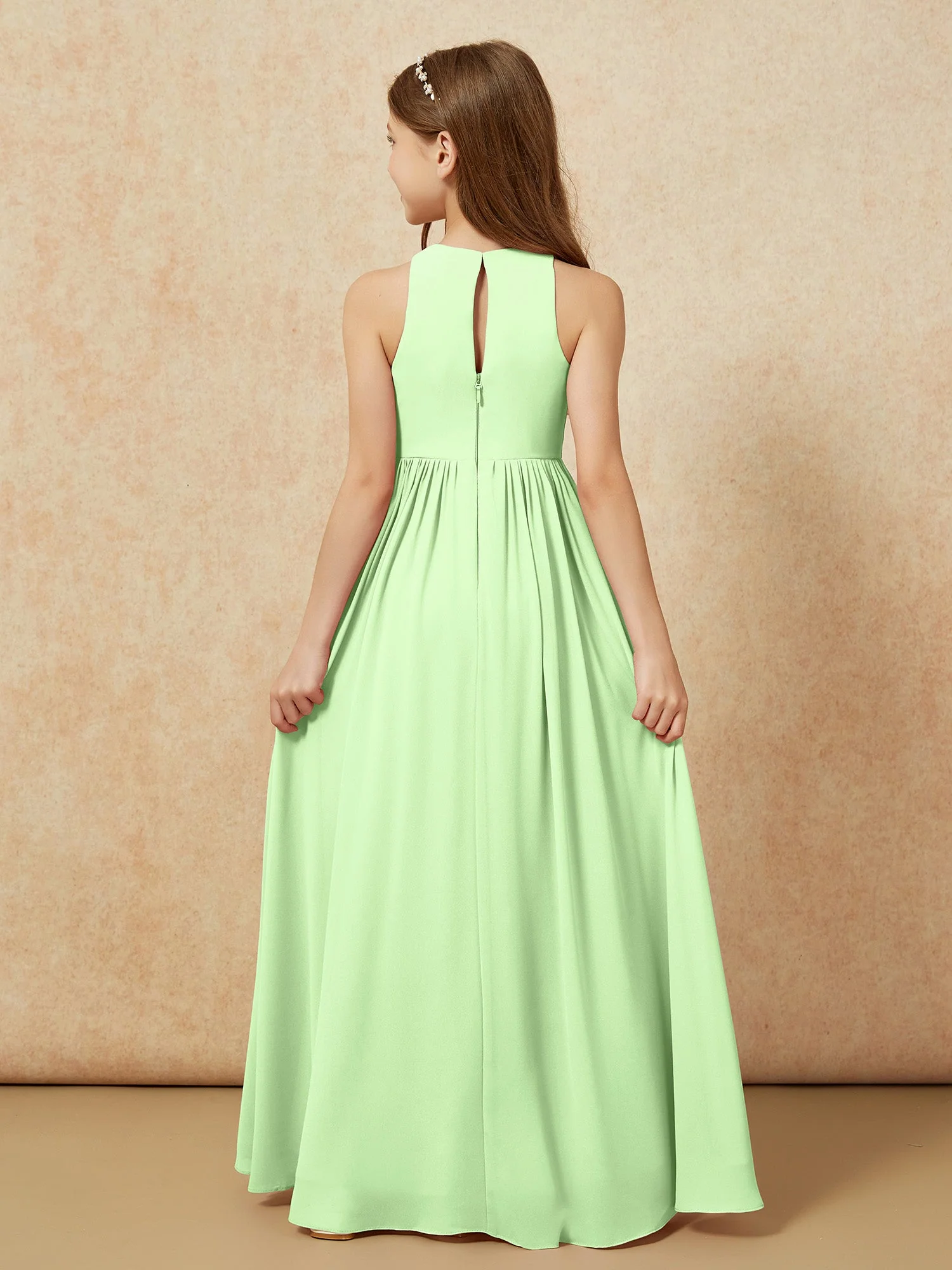 Einfach Ärmellos Chiffon Junge Brautjungfernkleider Salbei - Image 7