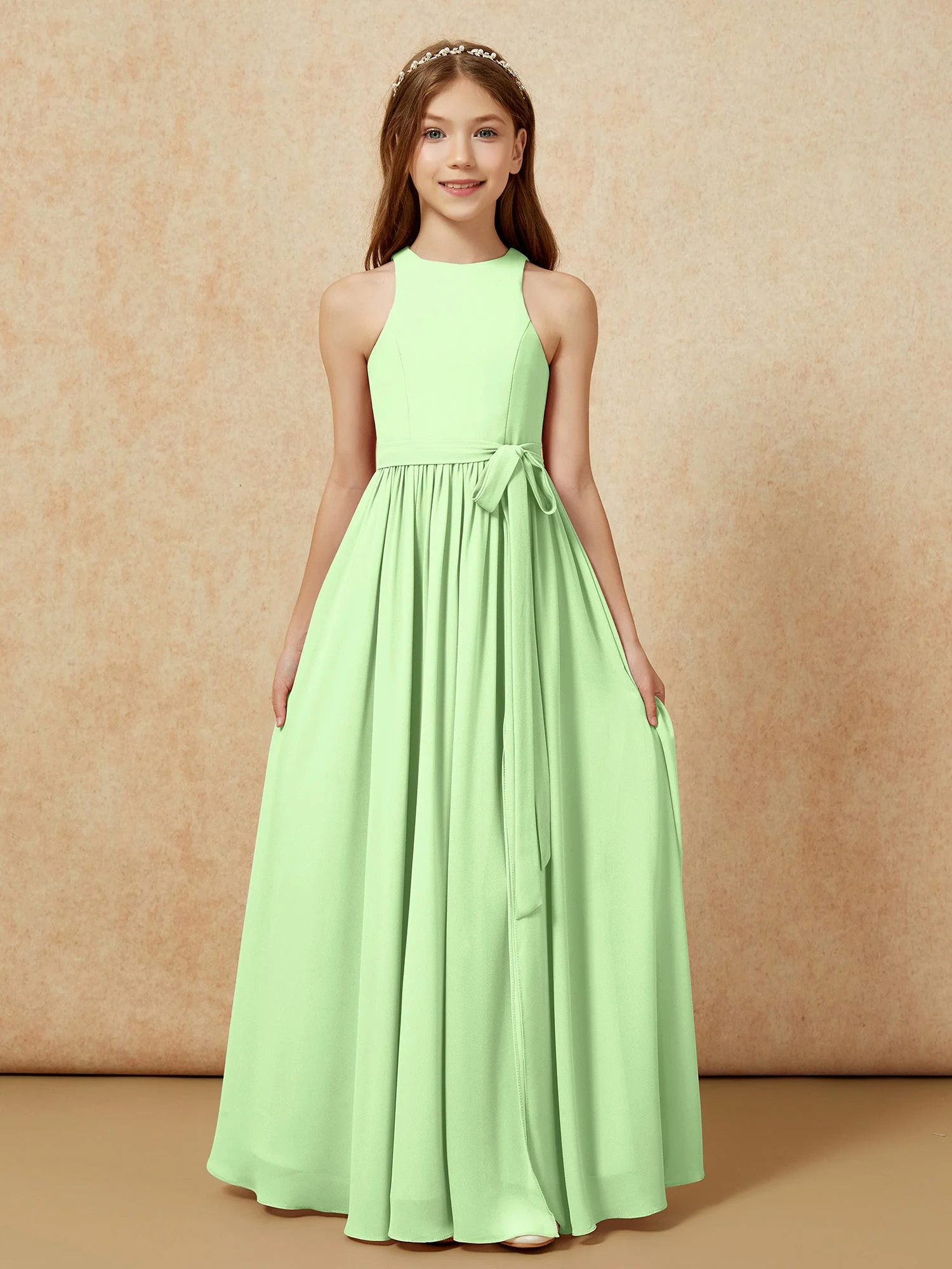 Einfach Ärmellos Chiffon Junge Brautjungfernkleider Salbei - Image 8