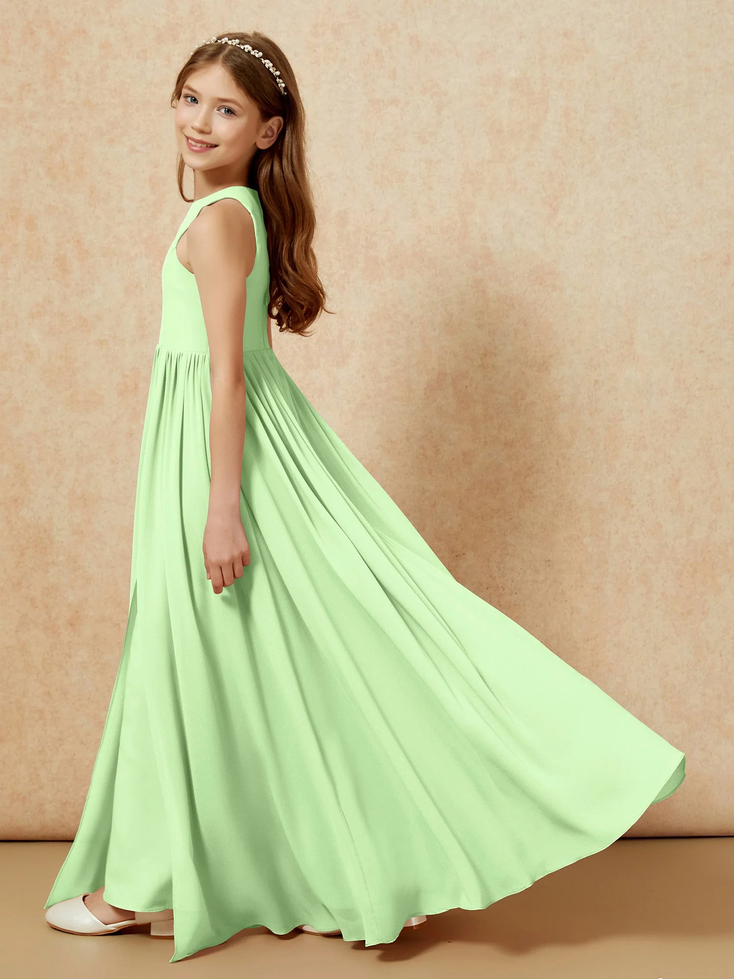 Einfach Ärmellos Chiffon Junge Brautjungfernkleider Salbei - Image 9