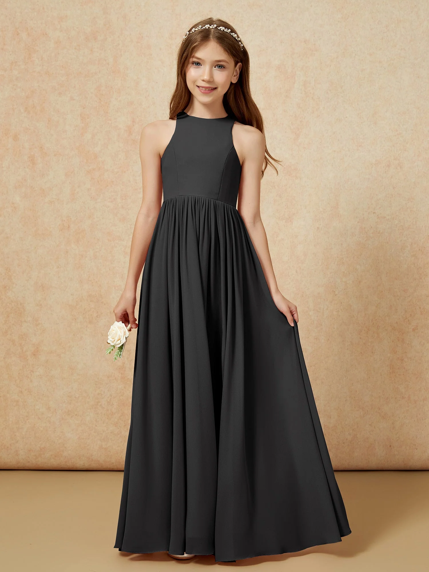Einfach Ärmellos Chiffon Junge Brautjungfernkleider Schwarz - Image 4