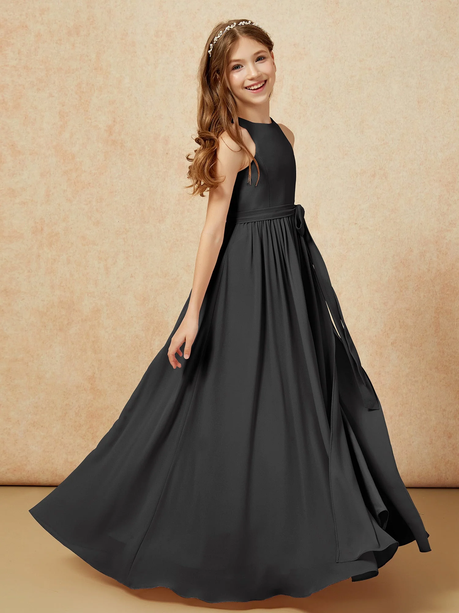 Einfach Ärmellos Chiffon Junge Brautjungfernkleider Schwarz - Image 5