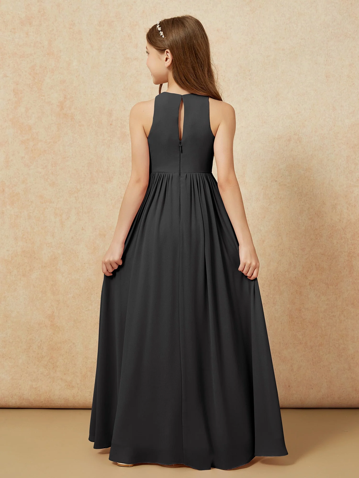 Einfach Ärmellos Chiffon Junge Brautjungfernkleider Schwarz - Image 7
