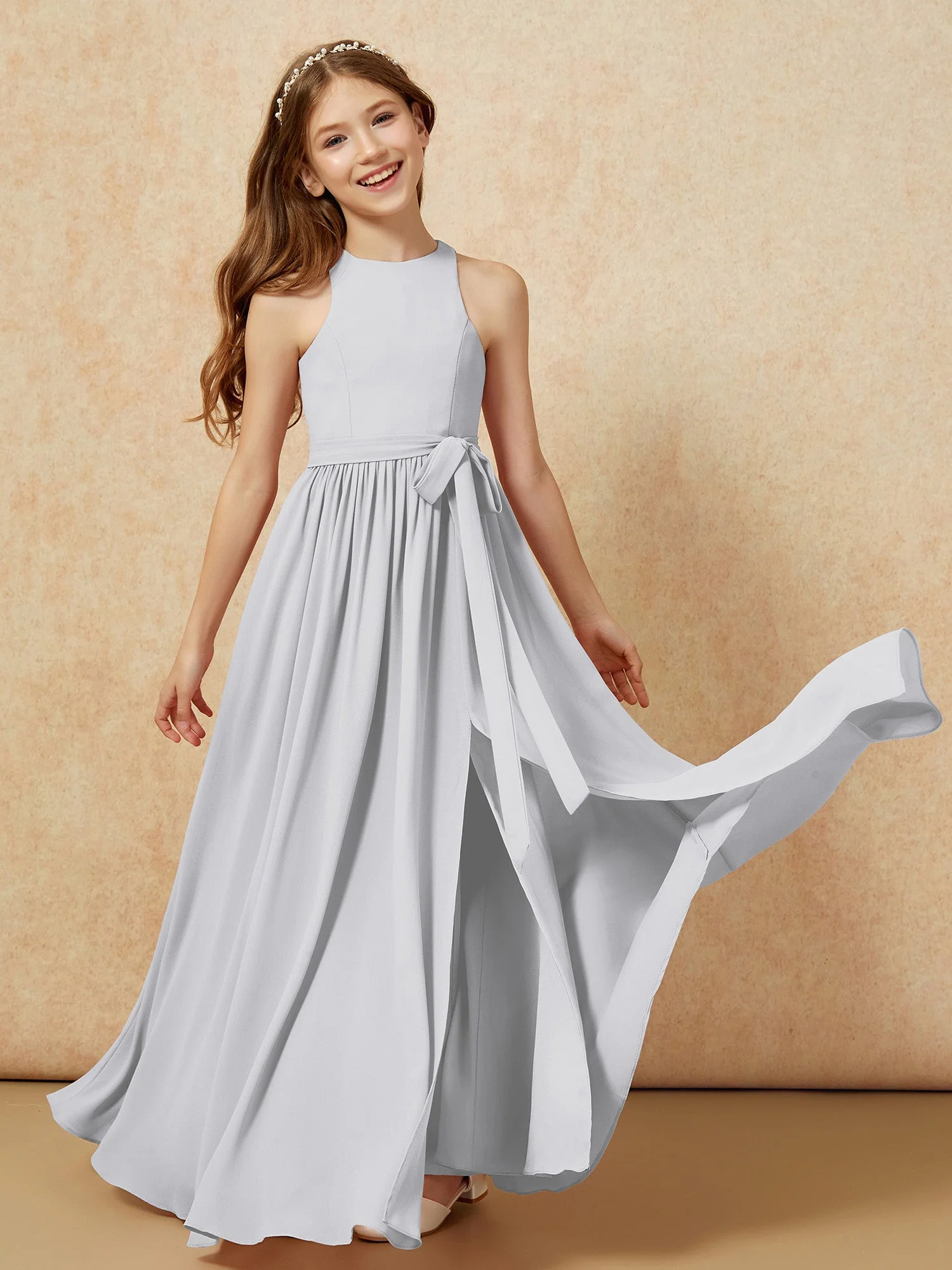 Einfach Ärmellos Chiffon Junge Brautjungfernkleider Silber - Image 10