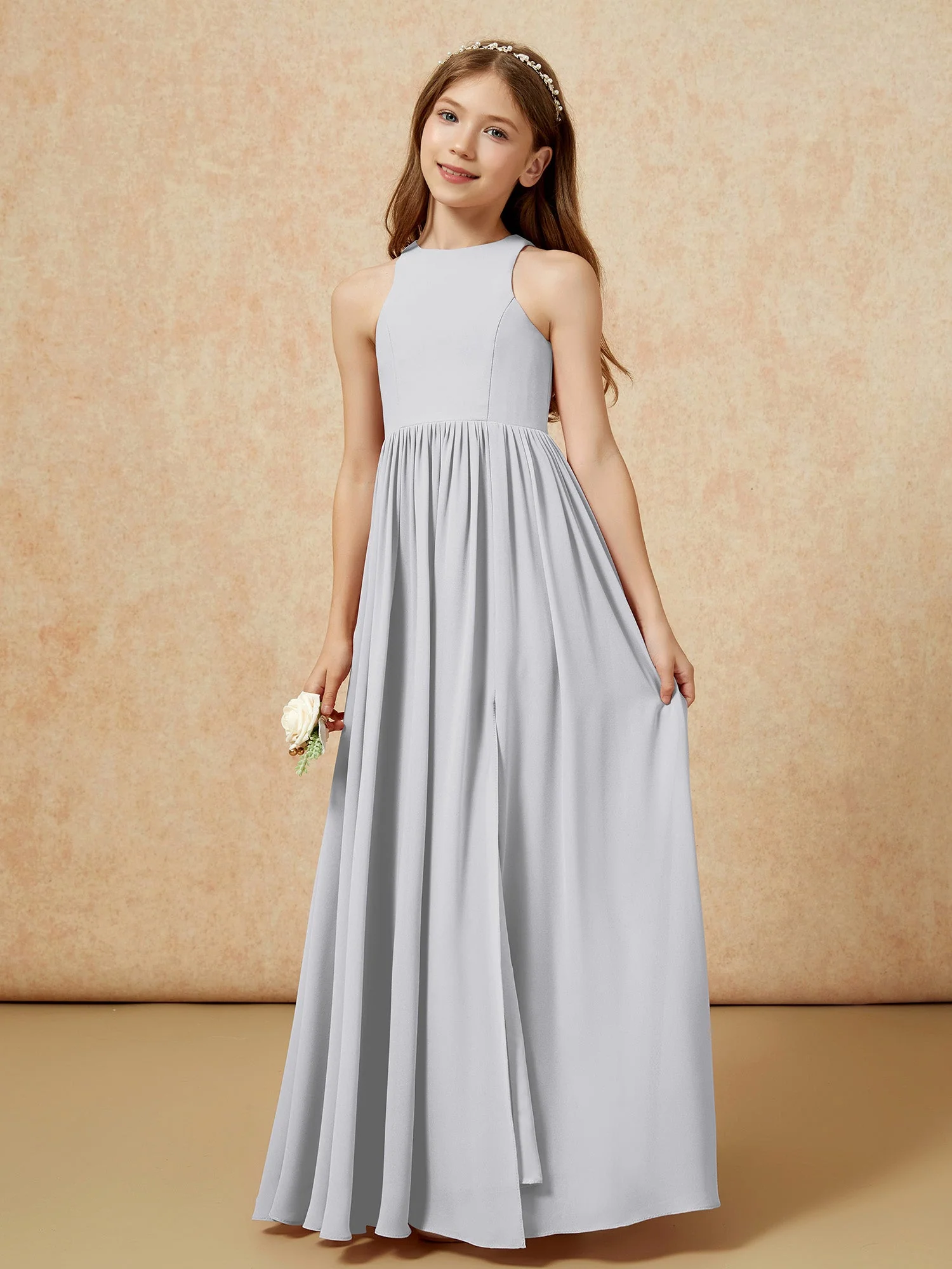 Einfach Ärmellos Chiffon Junge Brautjungfernkleider Silber - Image 6