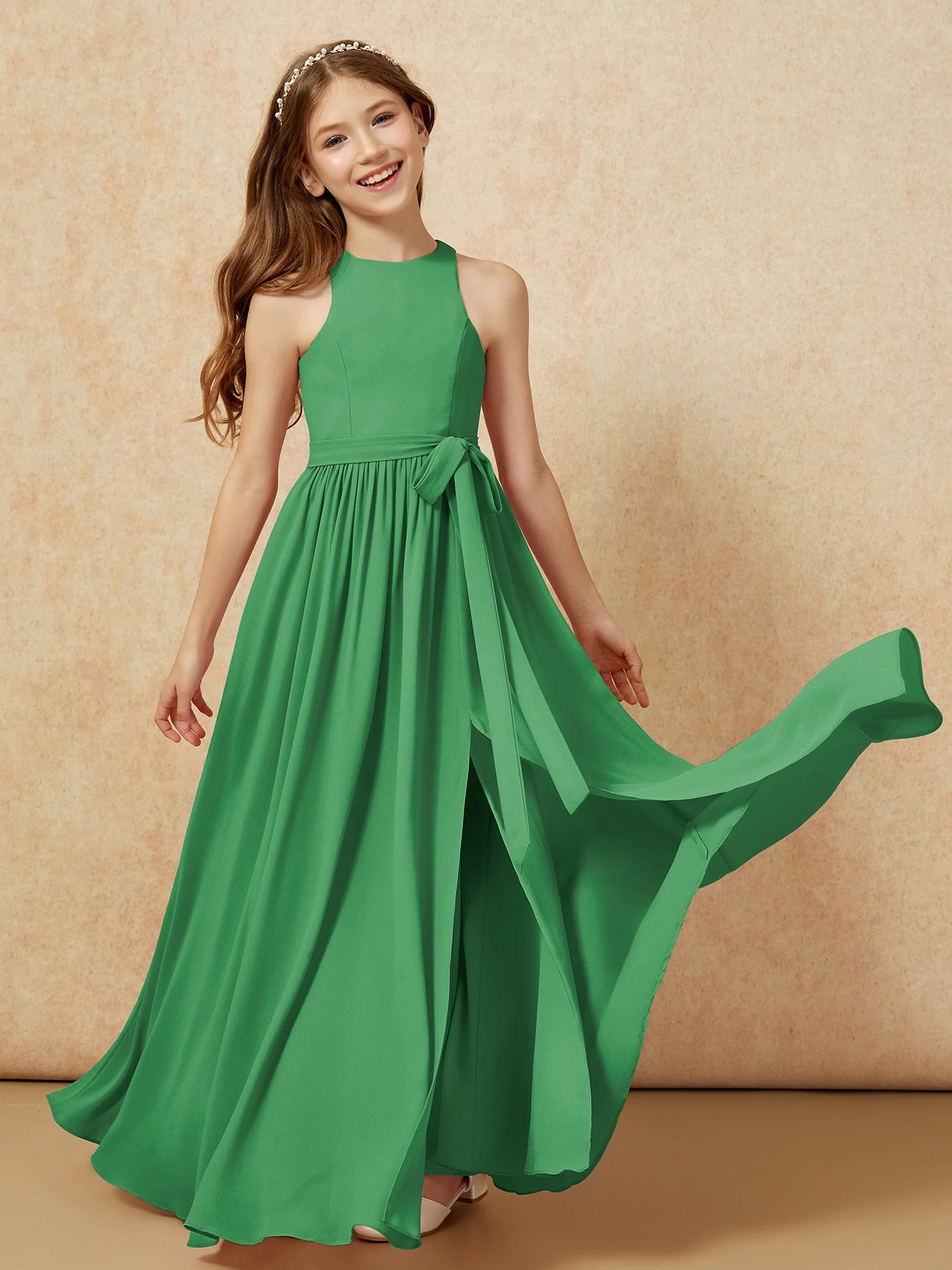 Einfach Ärmellos Chiffon Junge Brautjungfernkleider Smaragd - Image 10
