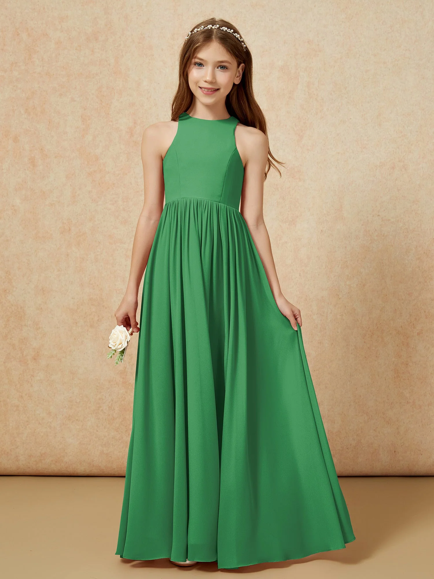 Einfach Ärmellos Chiffon Junge Brautjungfernkleider Smaragd - Image 4