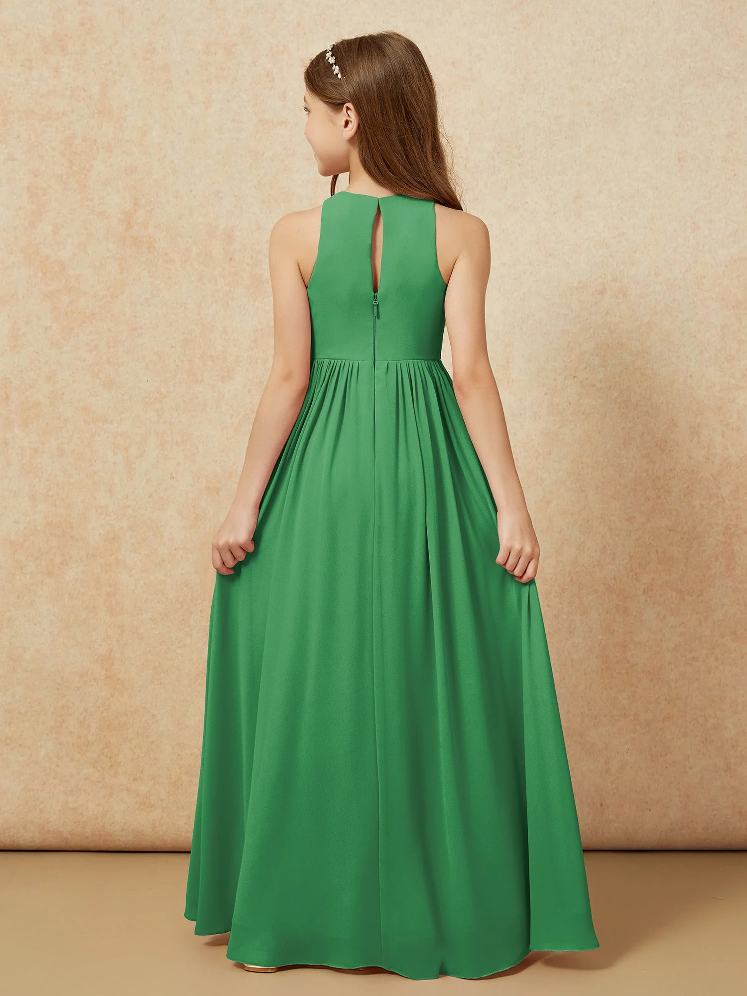 Einfach Ärmellos Chiffon Junge Brautjungfernkleider Smaragd - Image 7