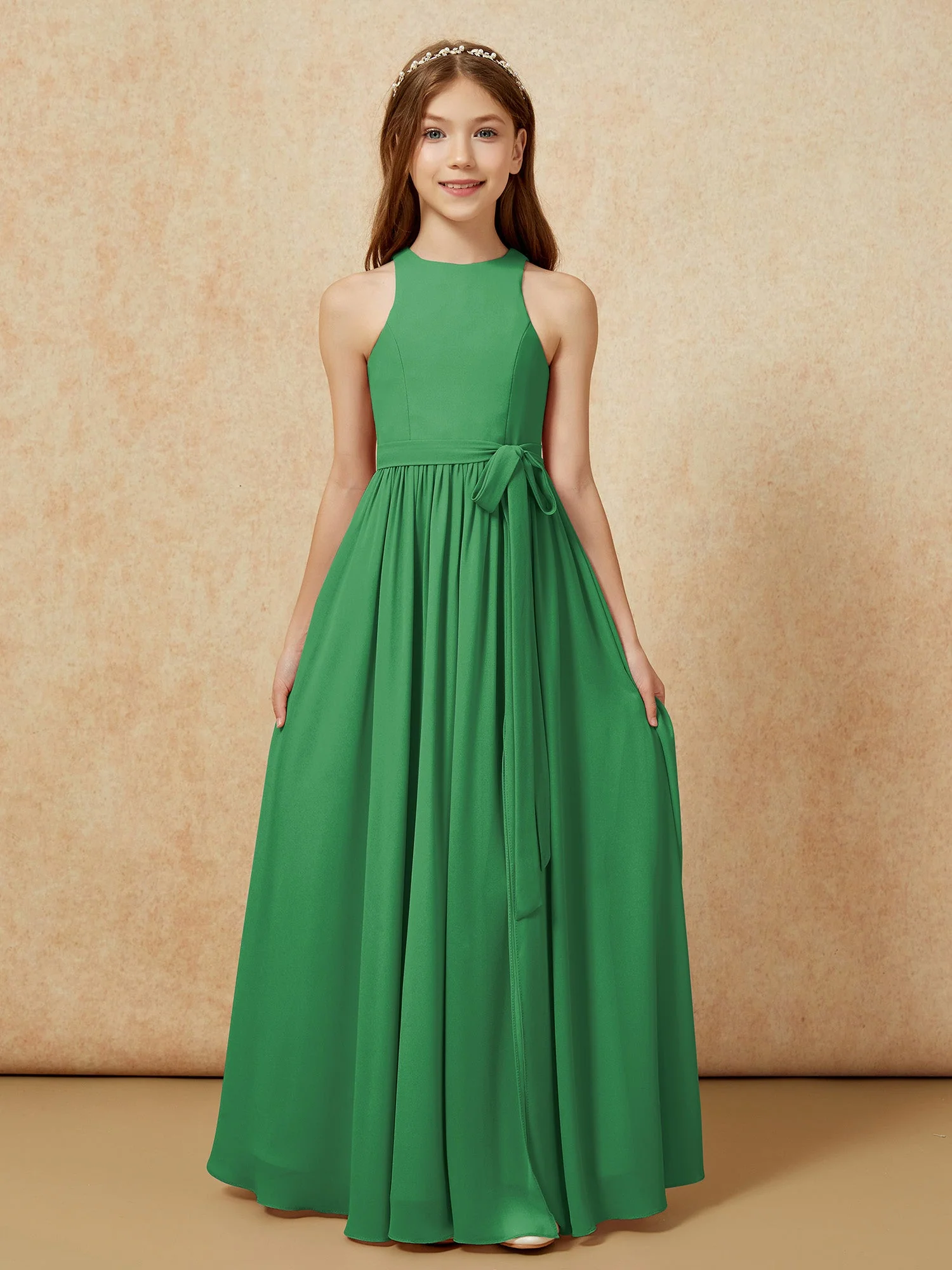 Einfach Ärmellos Chiffon Junge Brautjungfernkleider Smaragd - Image 8