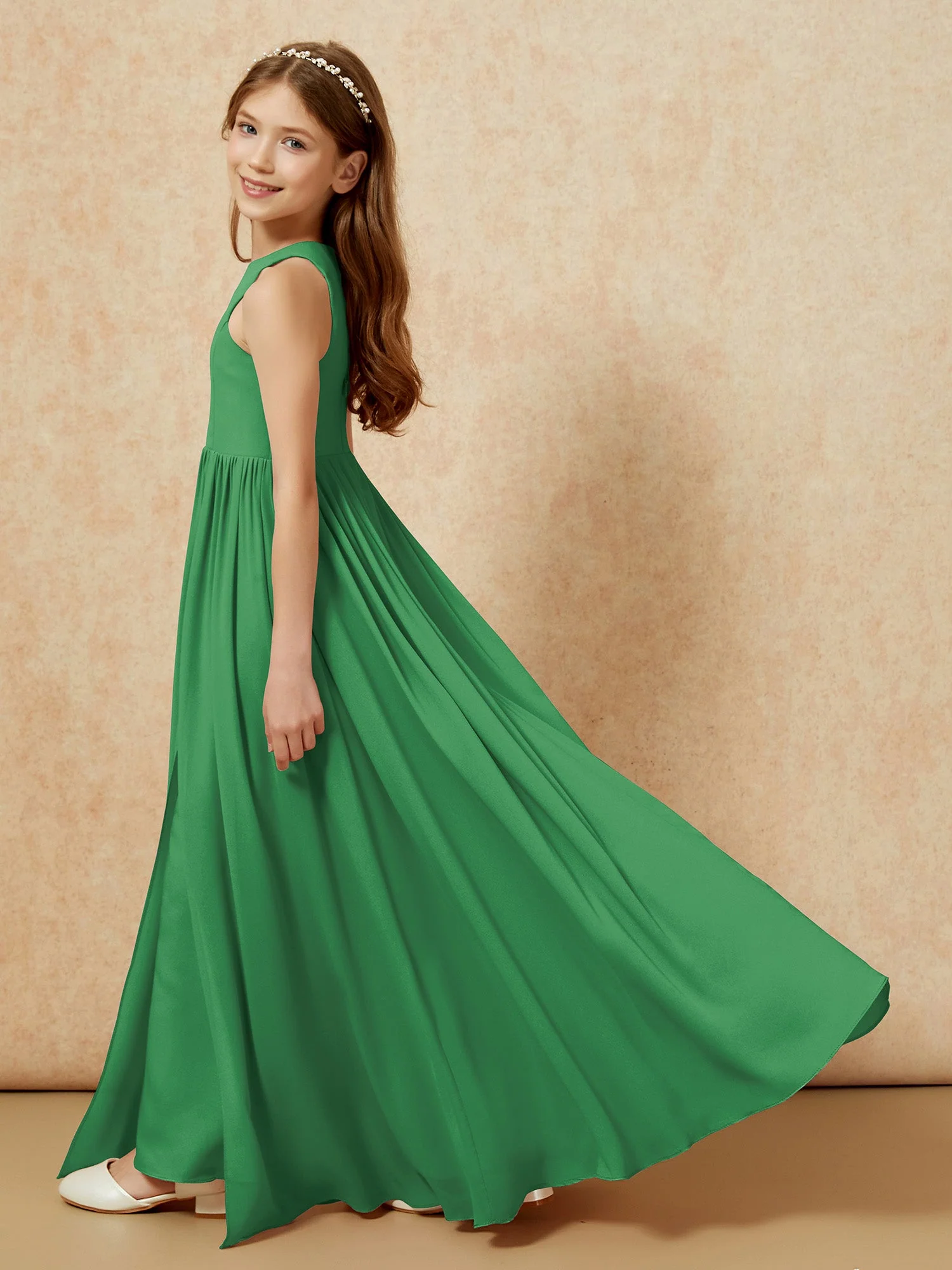 Einfach Ärmellos Chiffon Junge Brautjungfernkleider Smaragd - Image 9