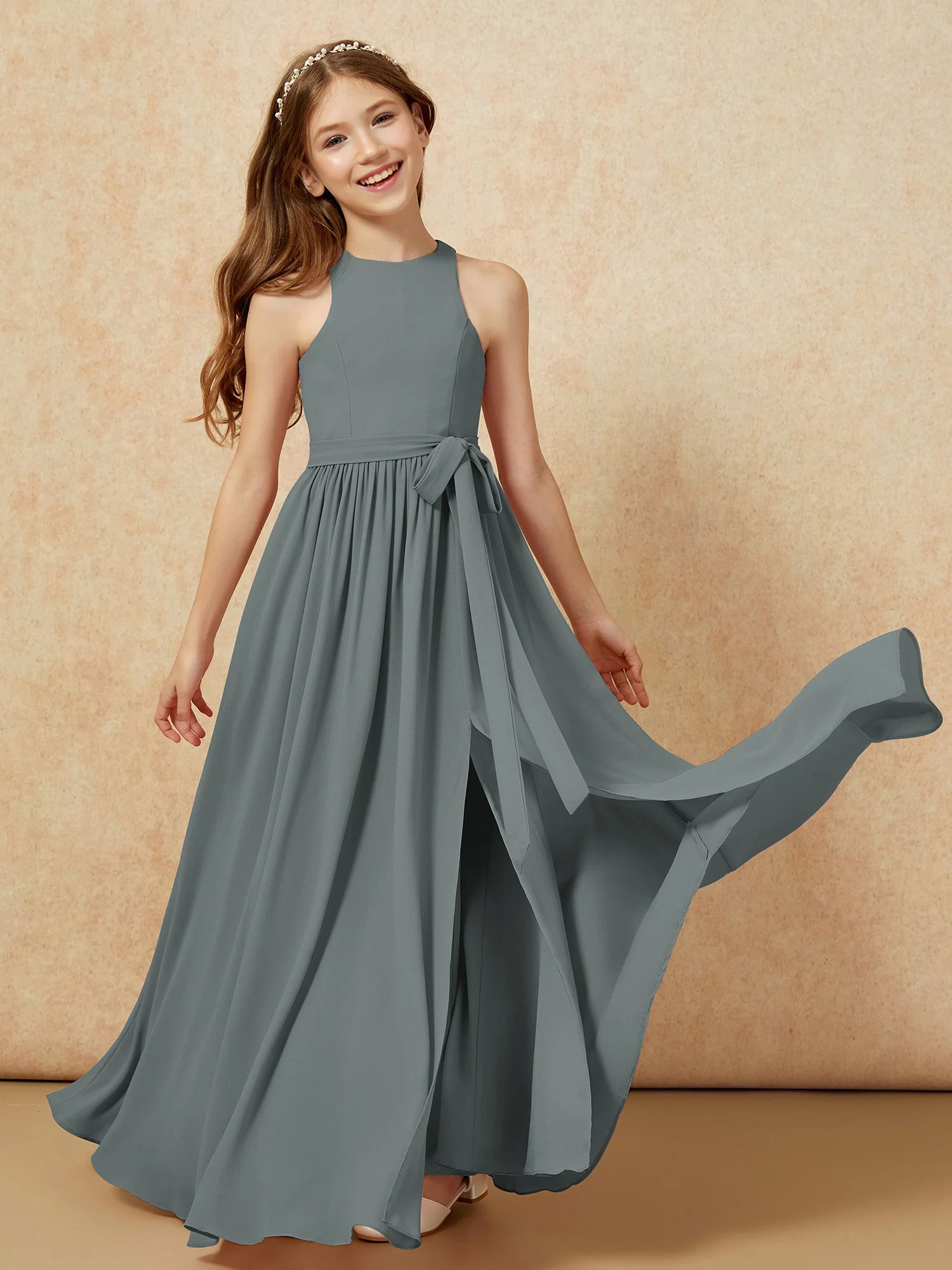 Einfach Ärmellos Chiffon Junge Brautjungfernkleider Stahlgrau - Image 10