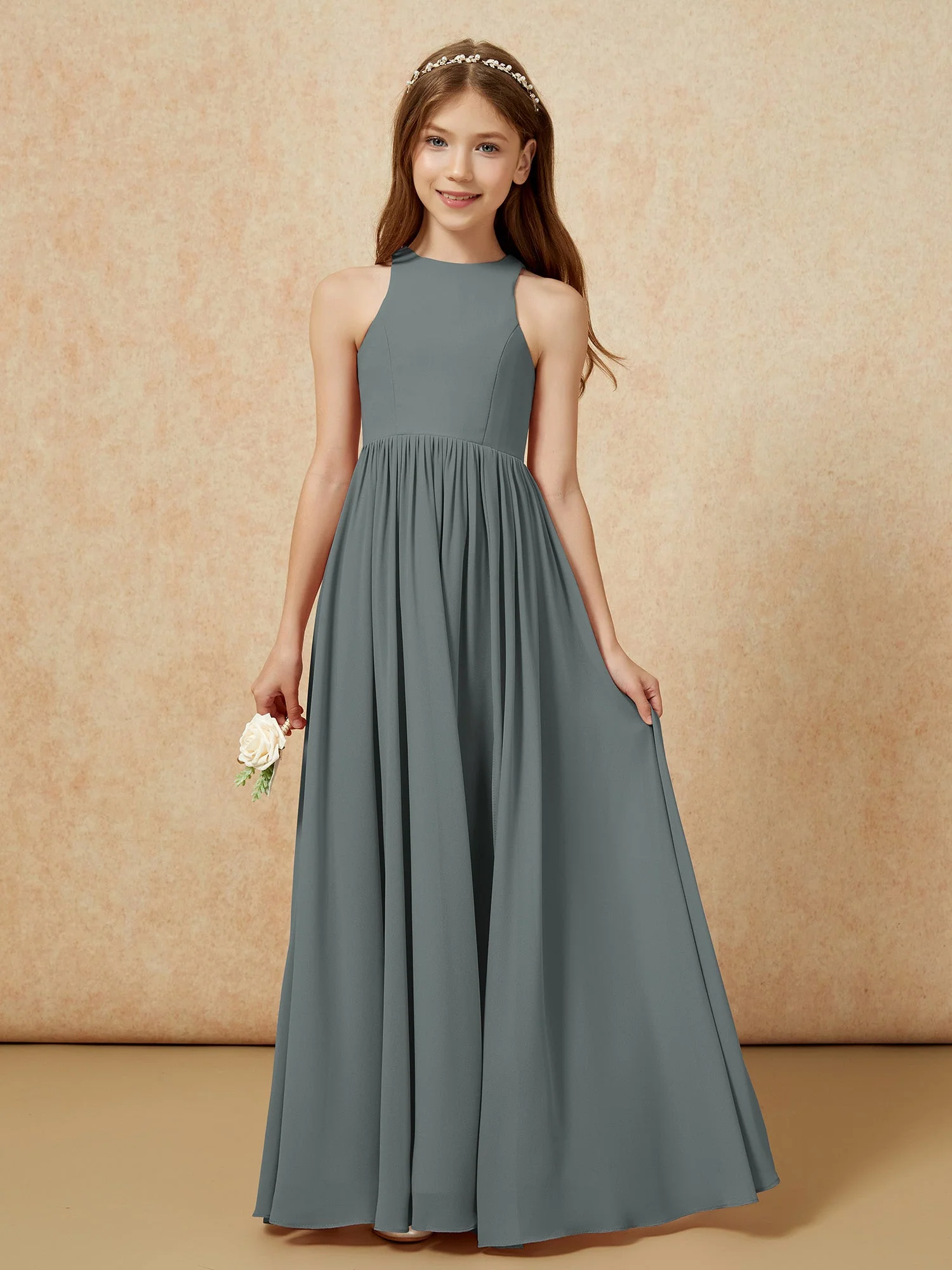Einfach Ärmellos Chiffon Junge Brautjungfernkleider Stahlgrau - Image 4