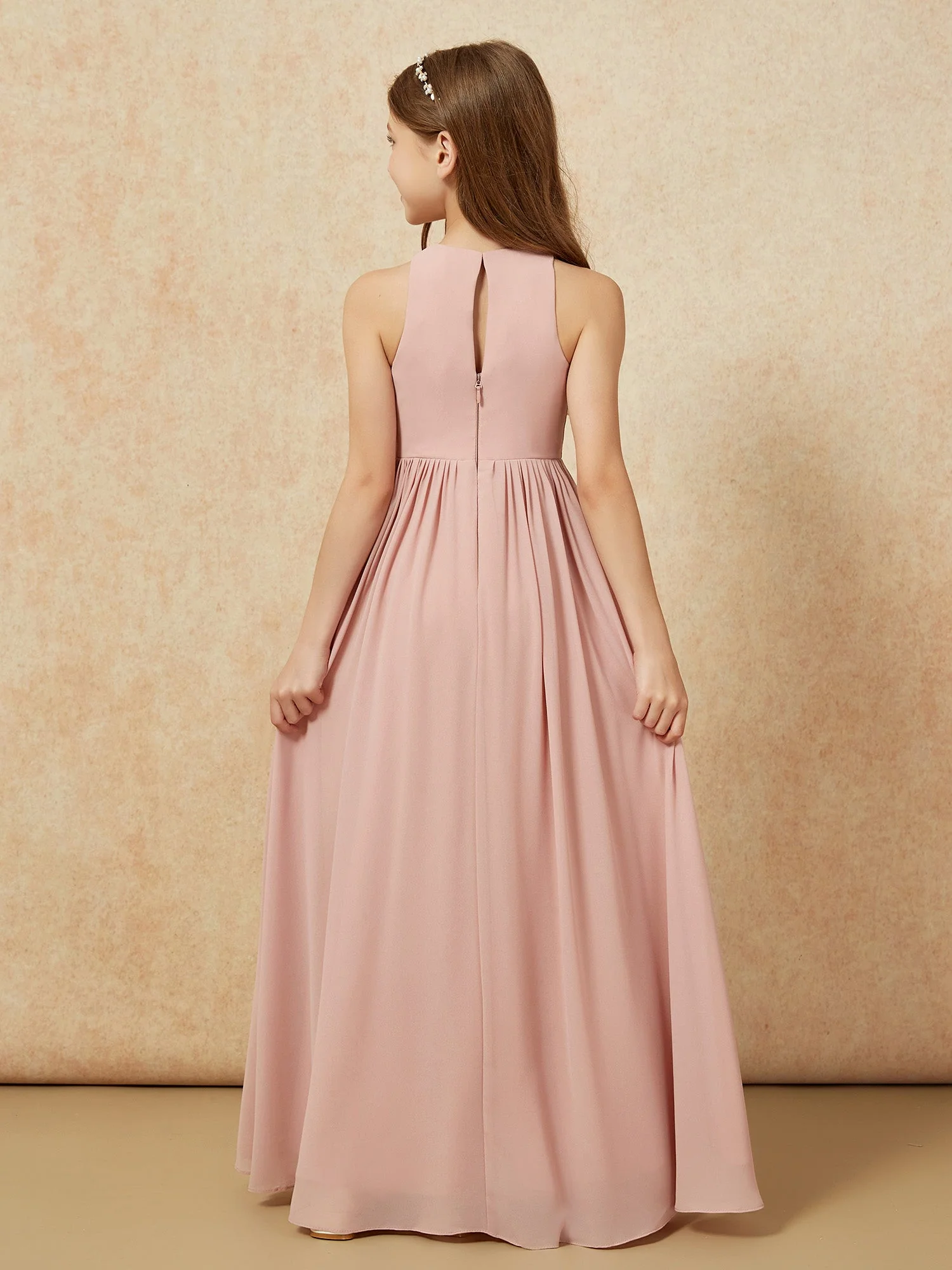 Einfach Ärmellos Chiffon Junge Brautjungfernkleider Staubige Rosa - Image 7