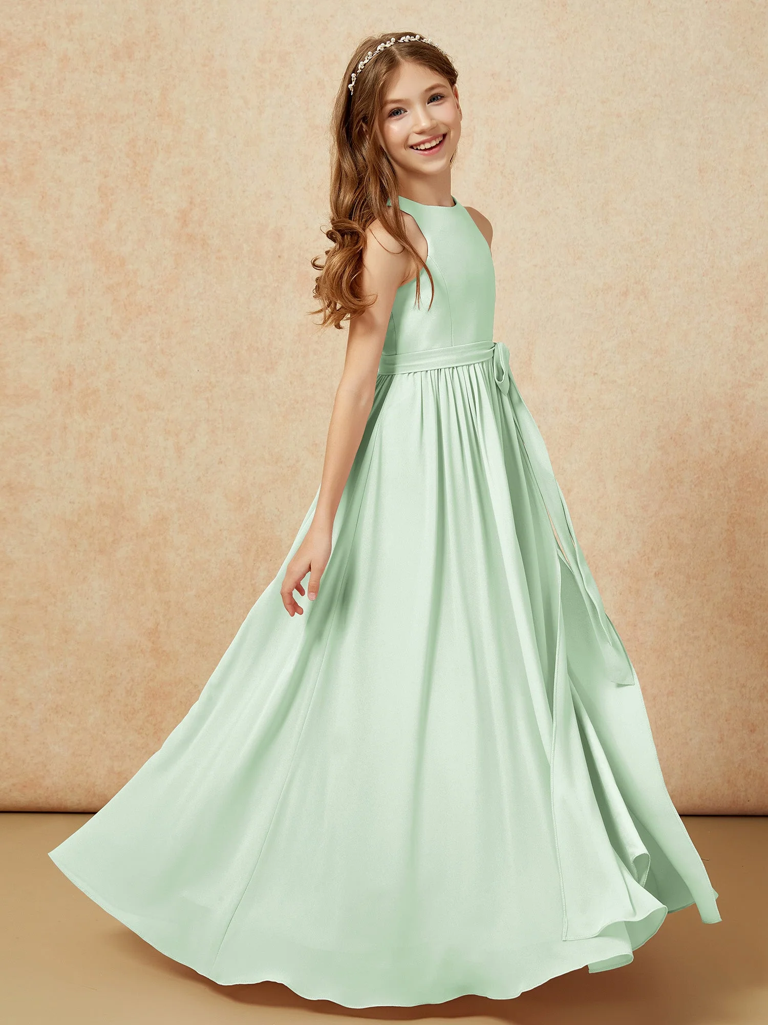 Einfach Ärmellos Chiffon Junge Brautjungfernkleider Staubiges Salbei - Image 5