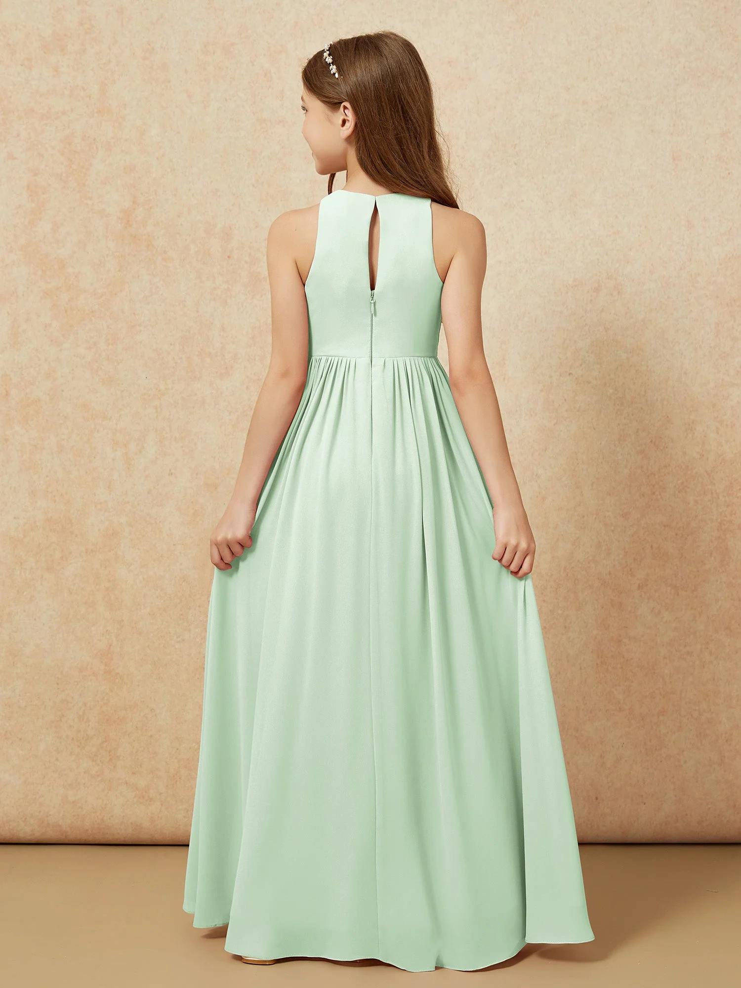 Einfach Ärmellos Chiffon Junge Brautjungfernkleider Staubiges Salbei - Image 7