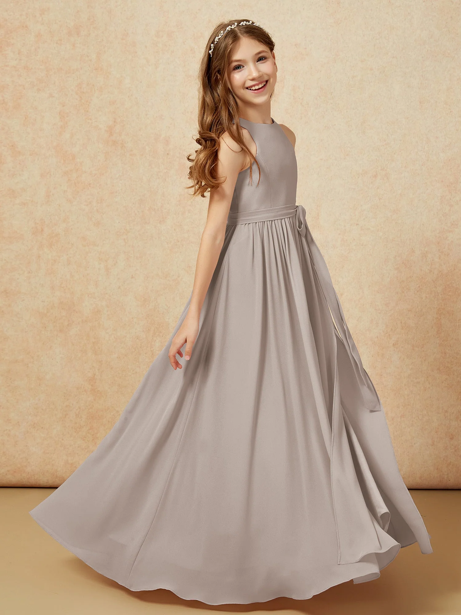 Einfach Ärmellos Chiffon Junge Brautjungfernkleider Taupe - Image 5