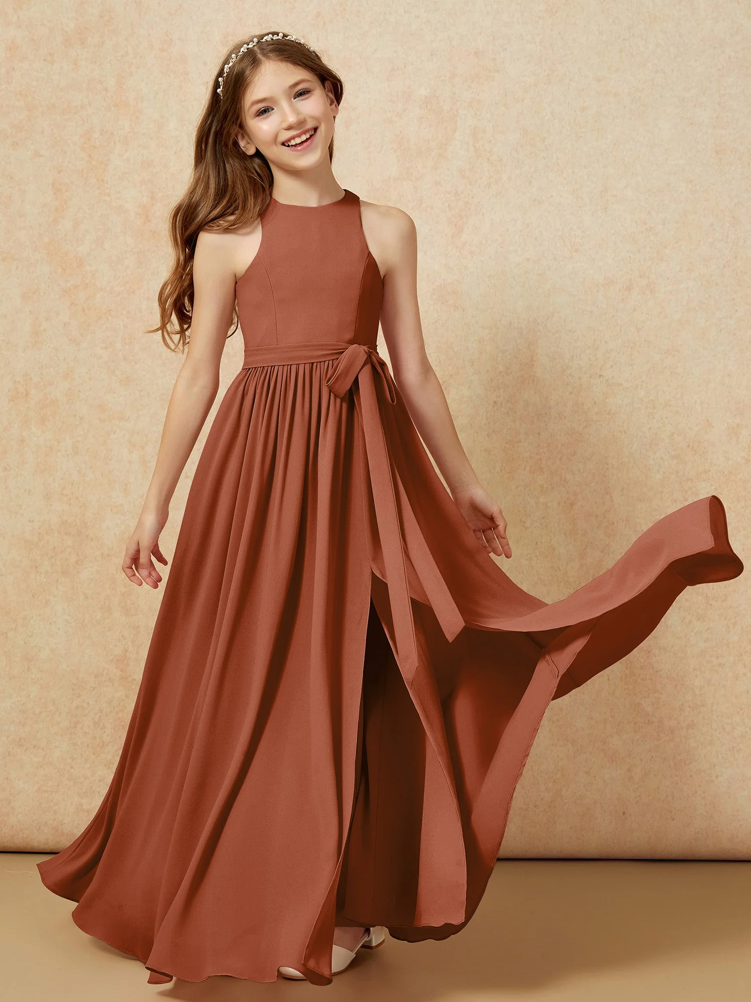 Einfach Ärmellos Chiffon Junge Brautjungfernkleider Terrakotta - Image 10