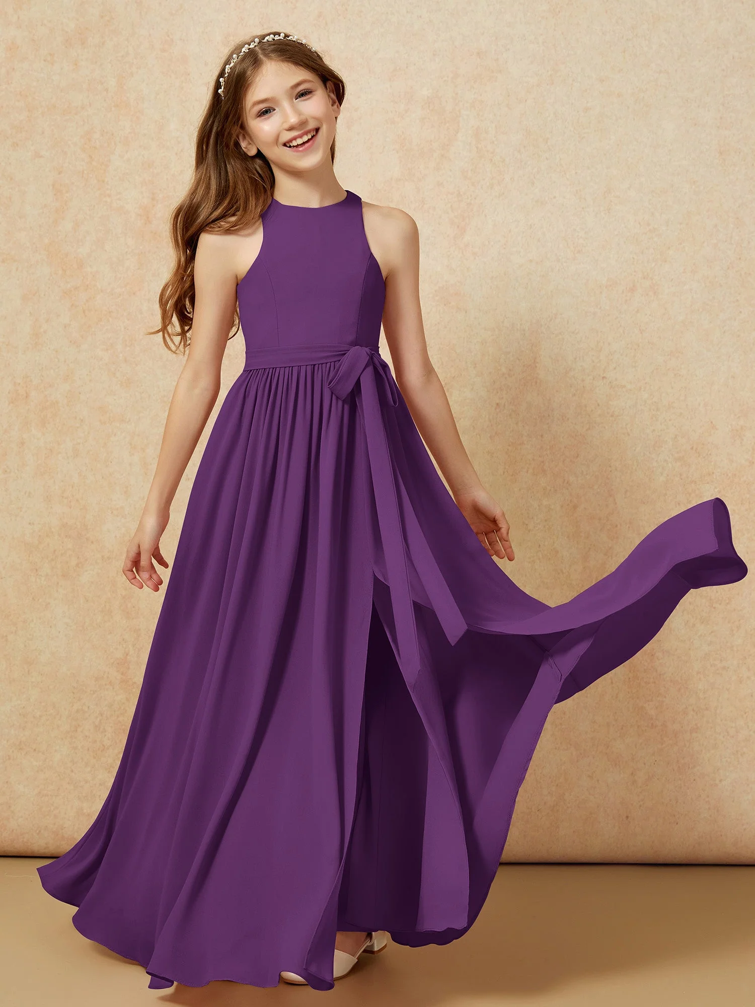 Einfach Ärmellos Chiffon Junge Brautjungfernkleider Traube - Image 10
