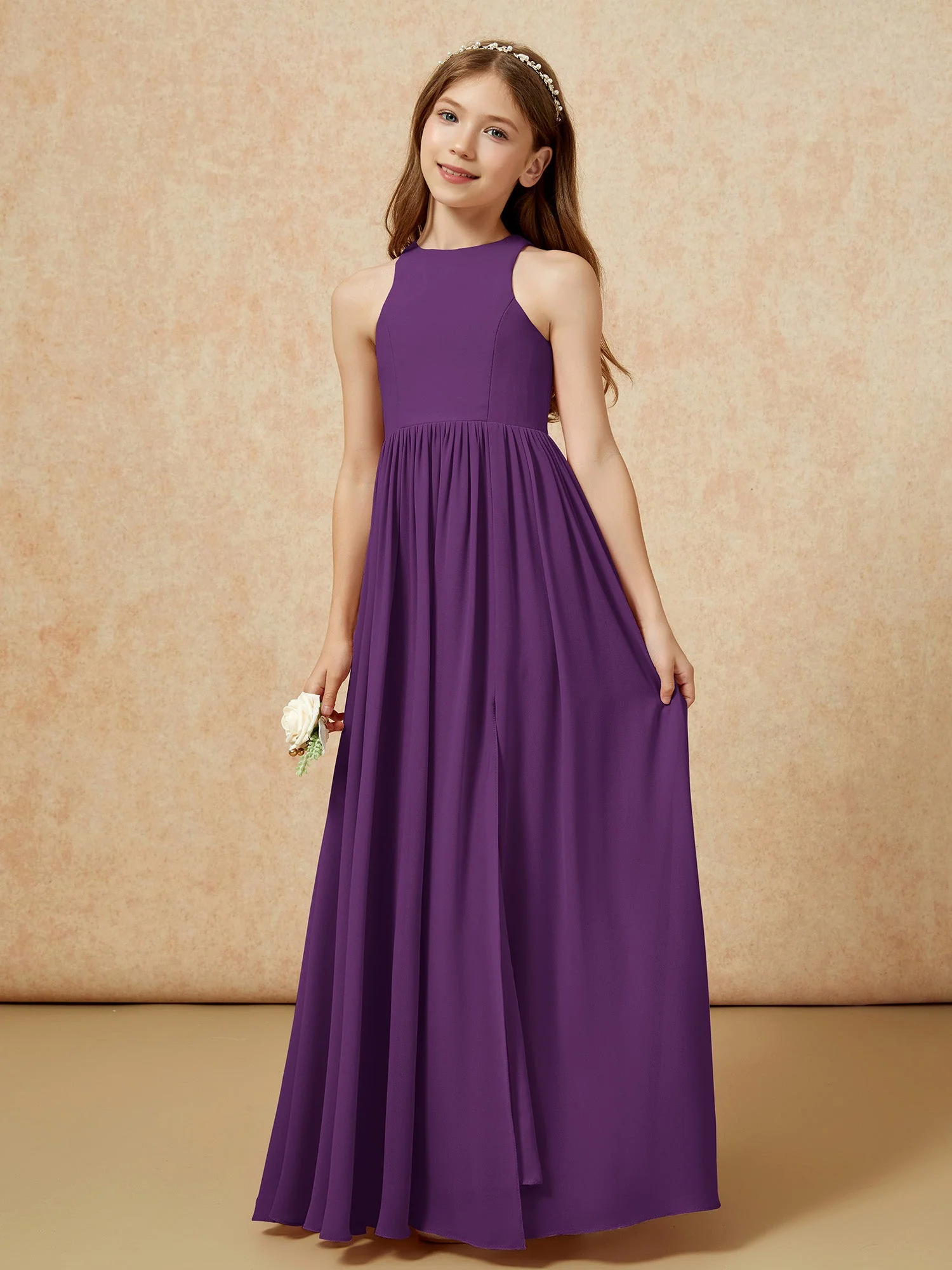 Einfach Ärmellos Chiffon Junge Brautjungfernkleider Traube - Image 6