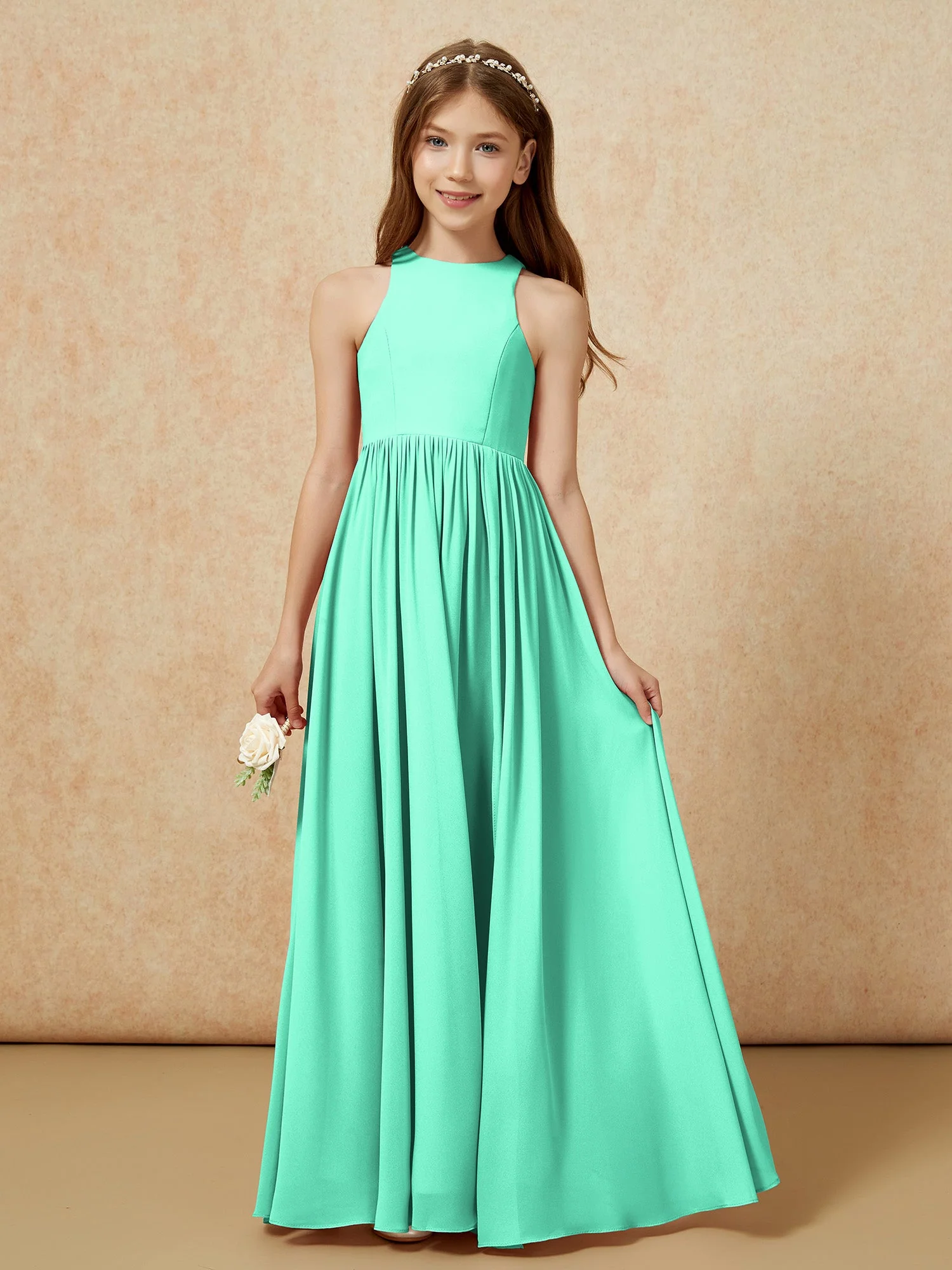 Einfach Ärmellos Chiffon Junge Brautjungfernkleider Türkis - Image 4