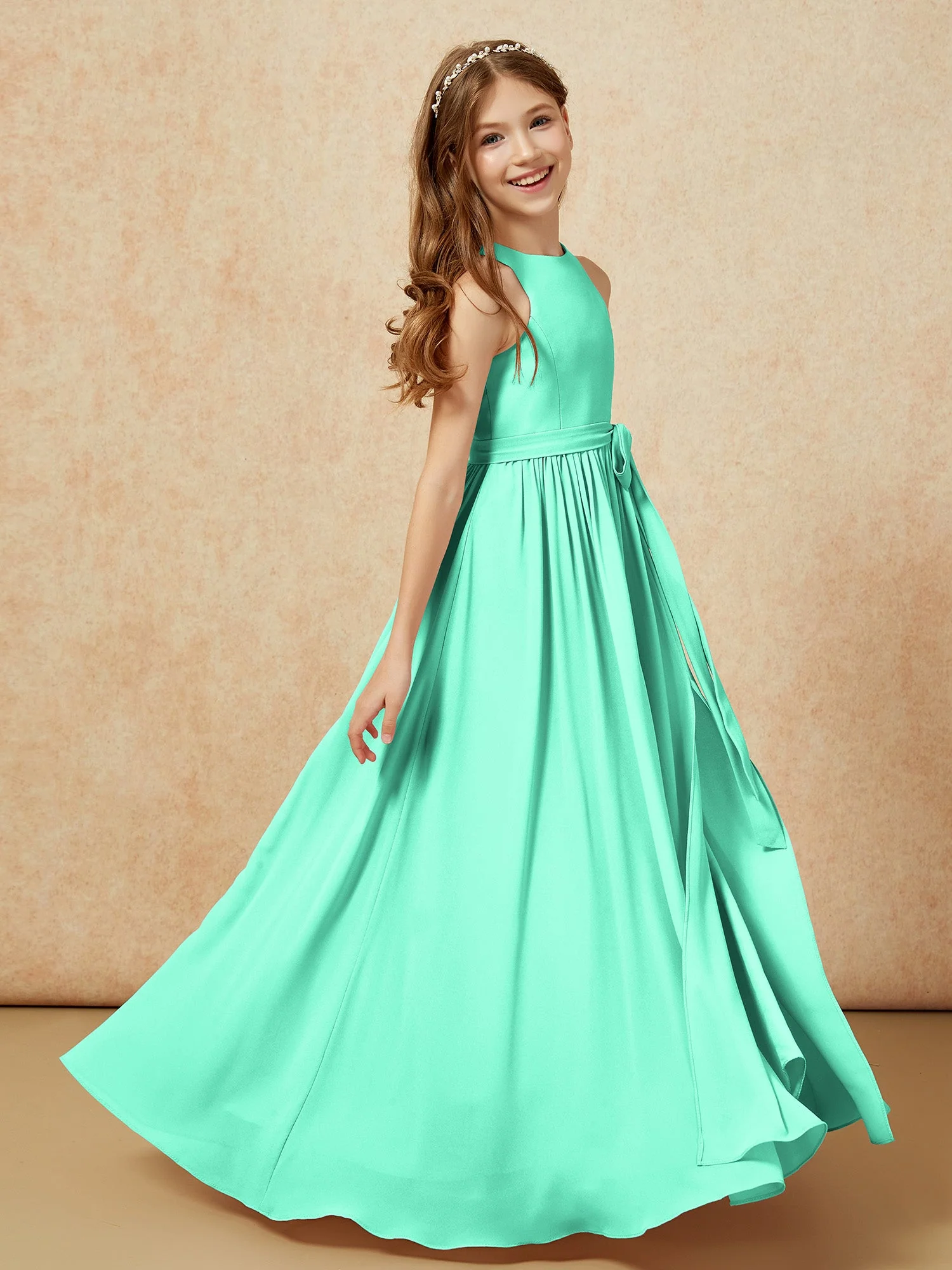 Einfach Ärmellos Chiffon Junge Brautjungfernkleider Türkis - Image 5