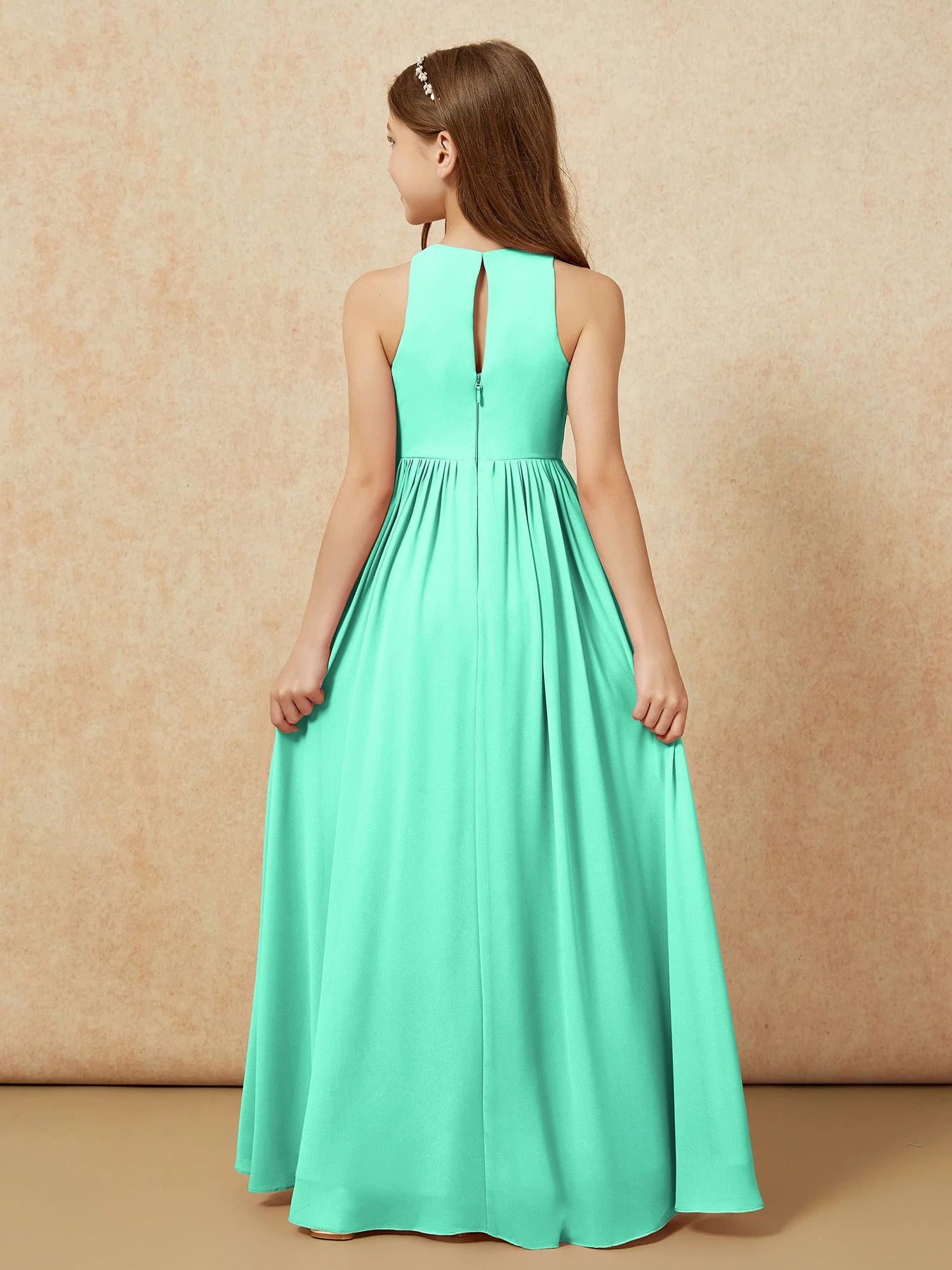 Einfach Ärmellos Chiffon Junge Brautjungfernkleider Türkis - Image 7