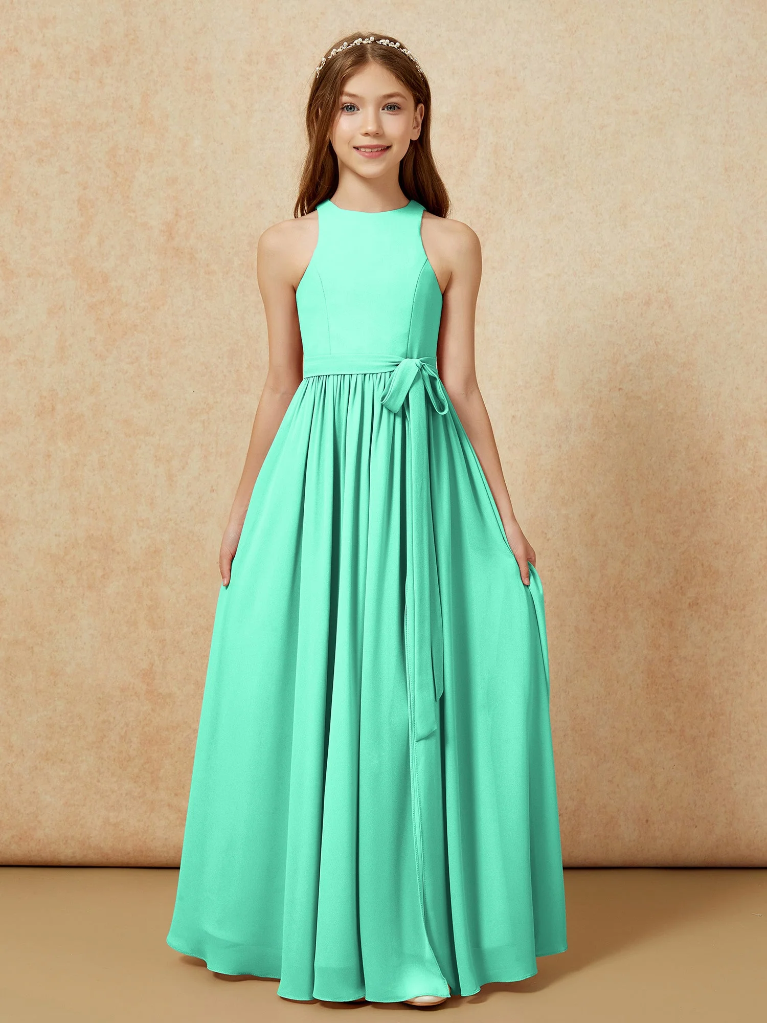 Einfach Ärmellos Chiffon Junge Brautjungfernkleider Türkis - Image 8