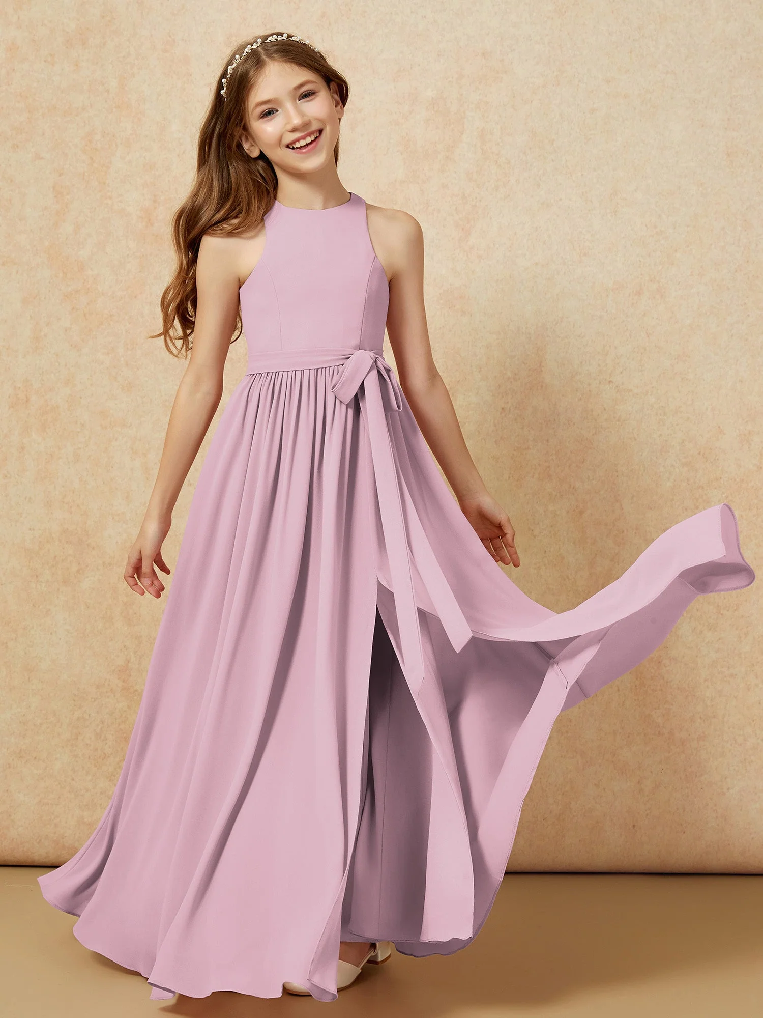 Einfach Ärmellos Chiffon Junge Brautjungfernkleider Vintage Mauve - Image 10