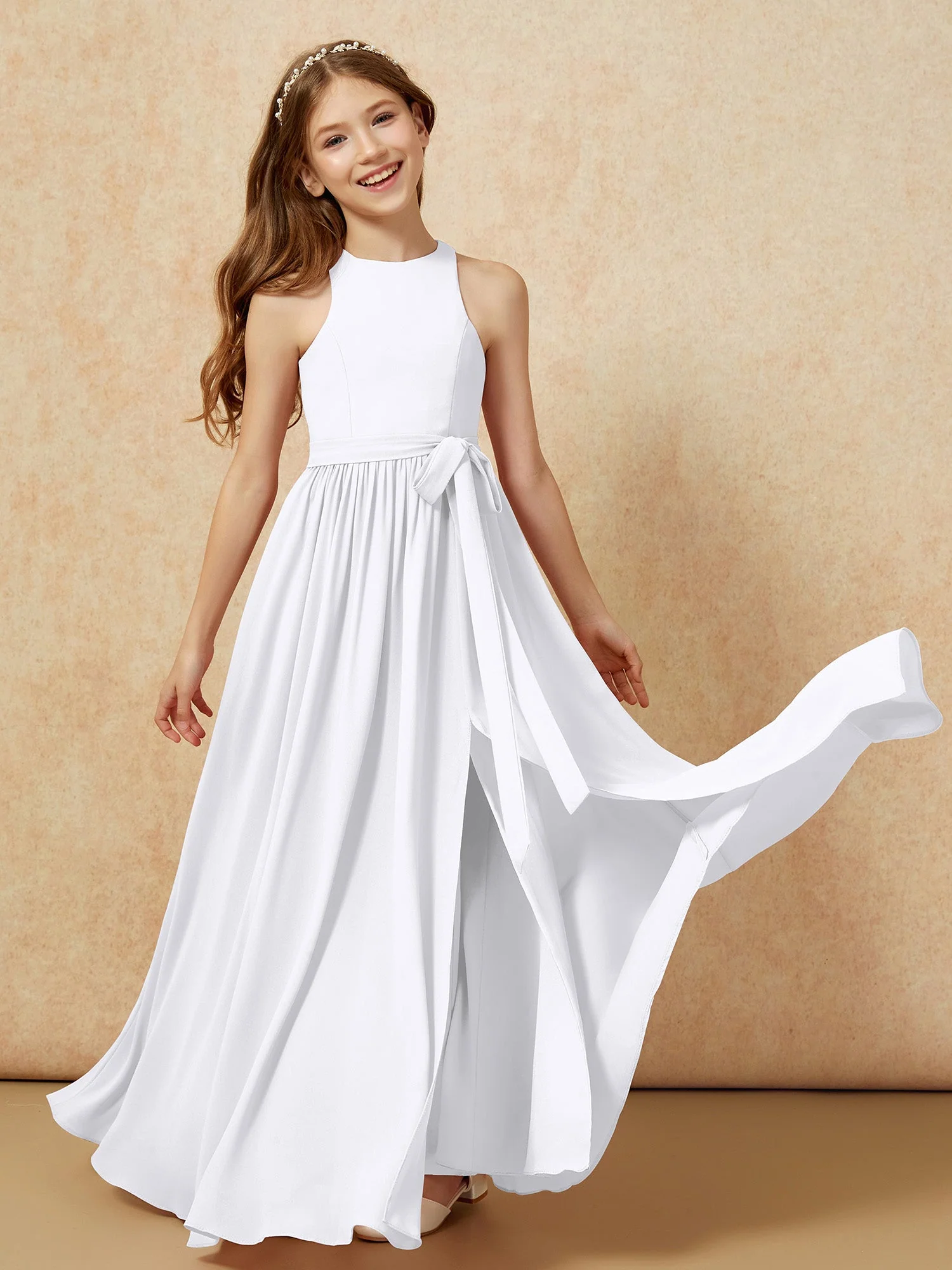 Einfach Ärmellos Chiffon Junge Brautjungfernkleider Weiß - Image 10