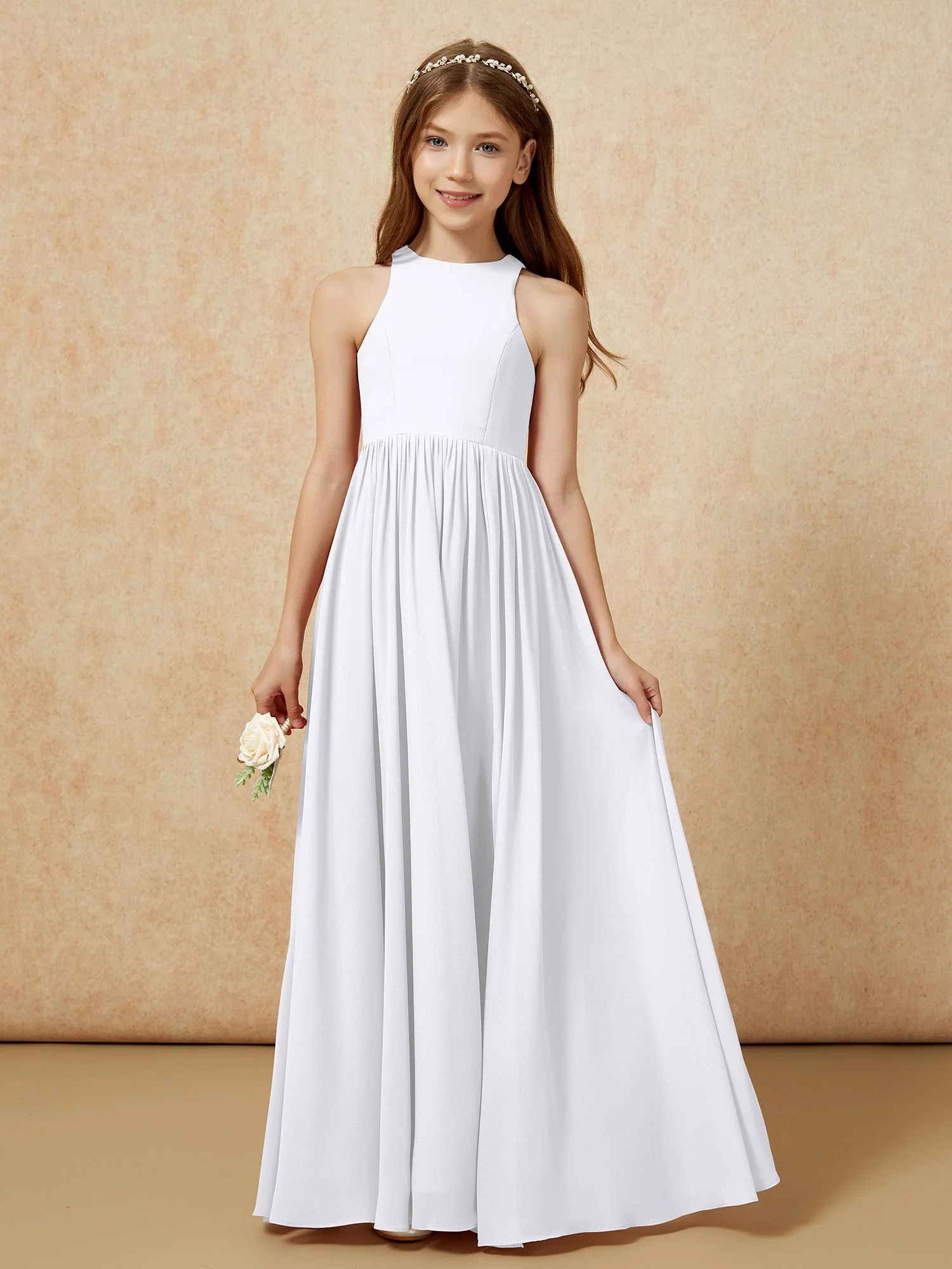 Einfach Ärmellos Chiffon Junge Brautjungfernkleider Weiß - Image 4