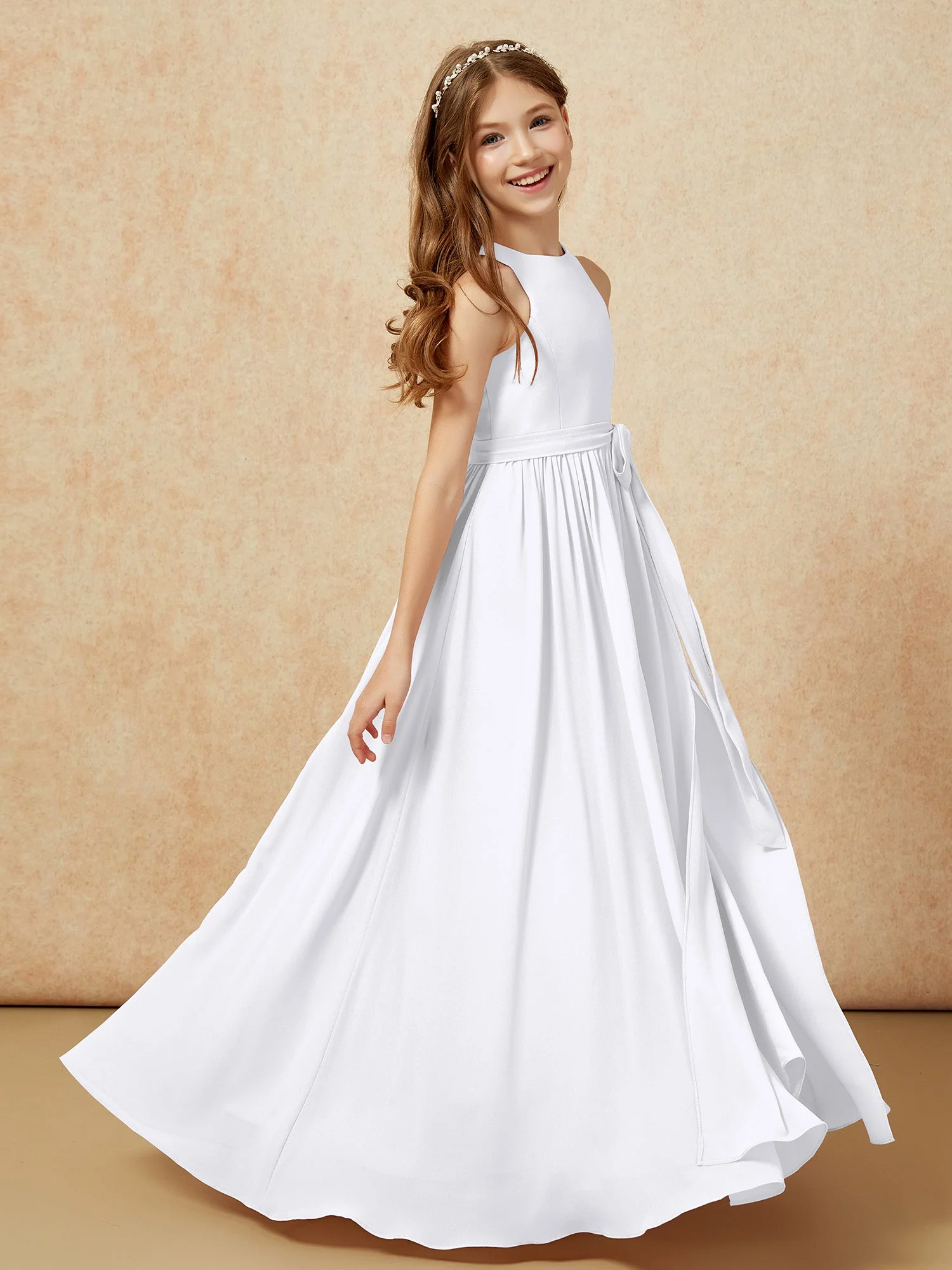 Einfach Ärmellos Chiffon Junge Brautjungfernkleider Weiß - Image 5