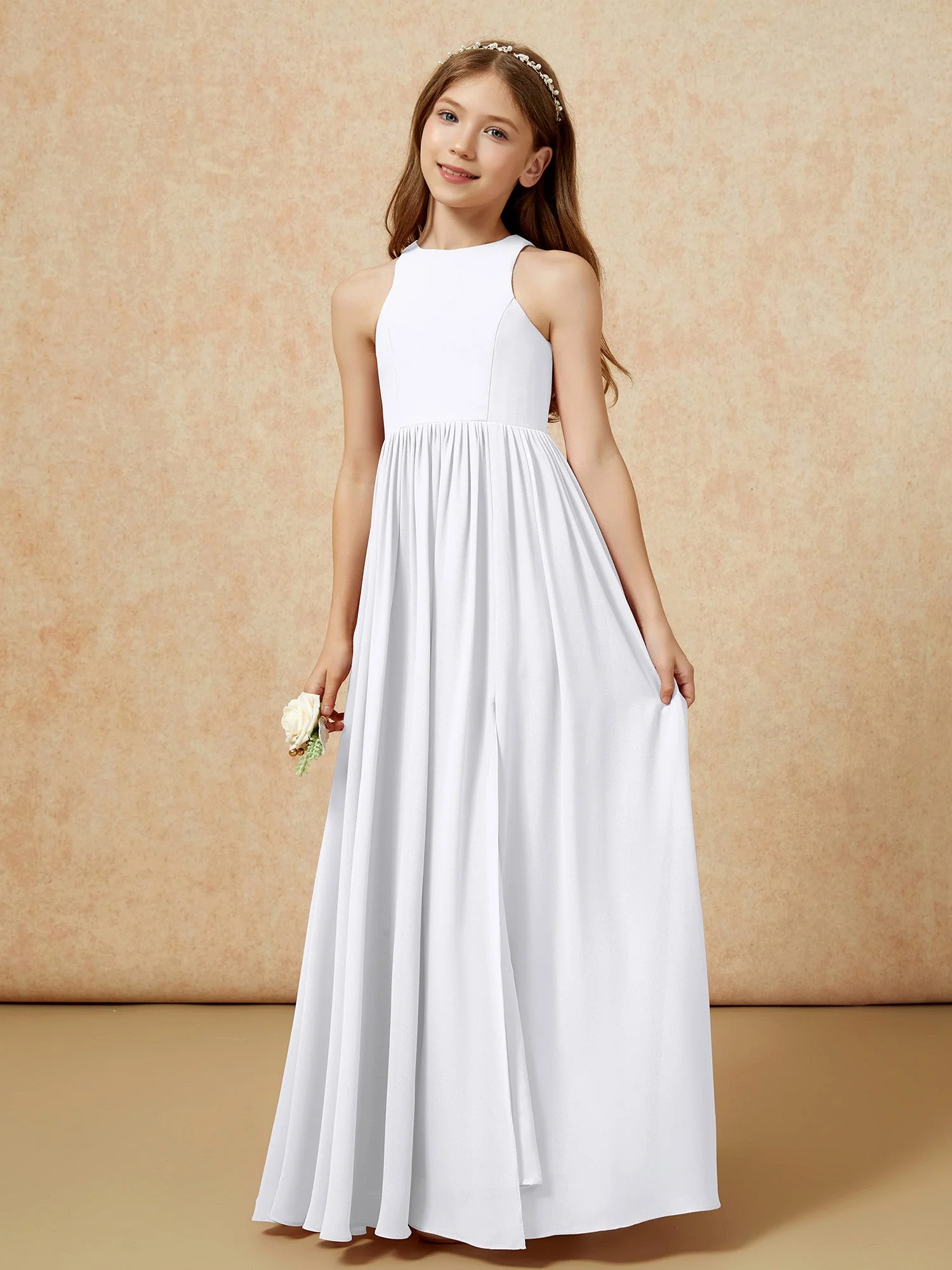 Einfach Ärmellos Chiffon Junge Brautjungfernkleider Weiß - Image 6