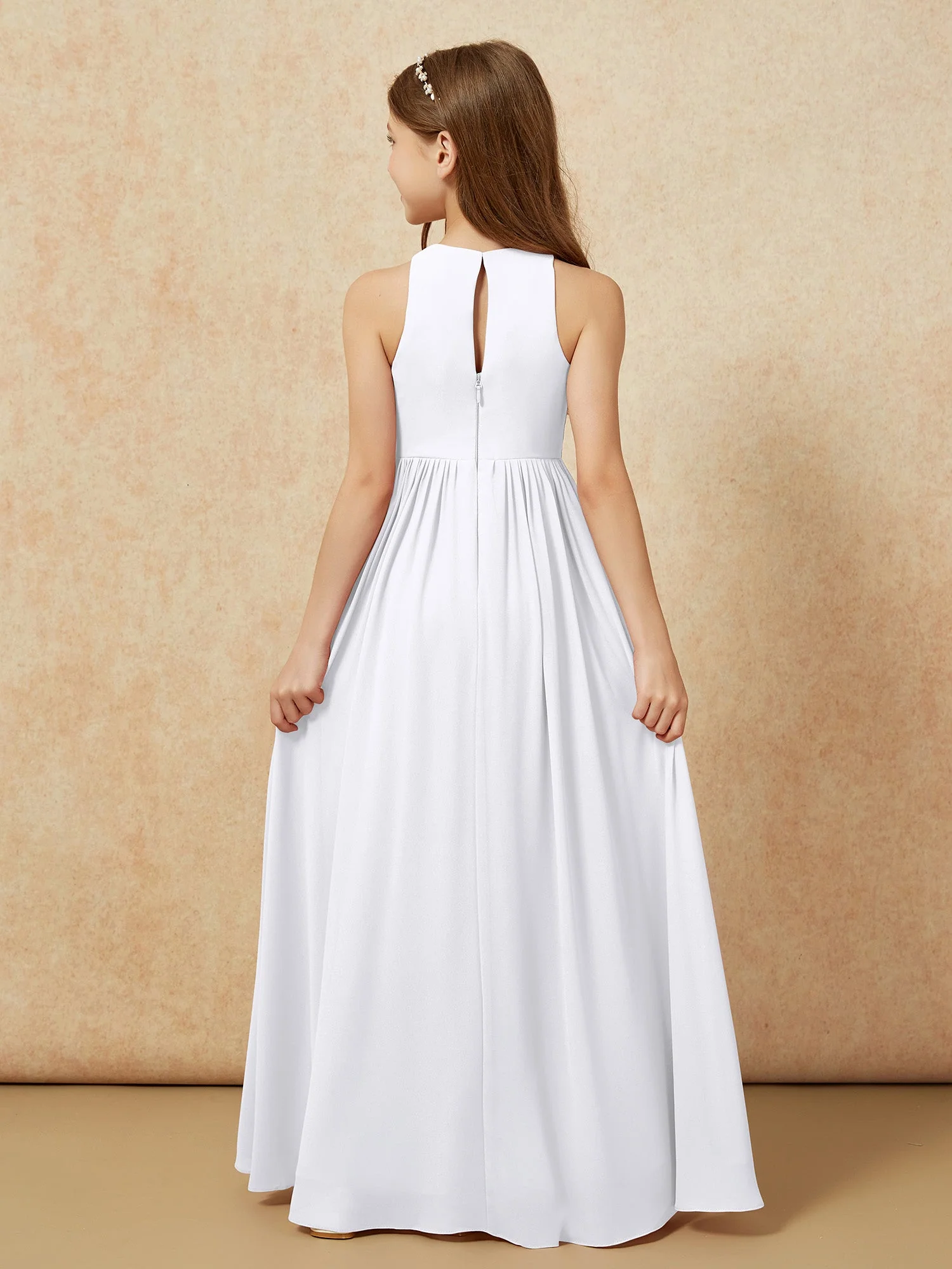 Einfach Ärmellos Chiffon Junge Brautjungfernkleider Weiß - Image 7