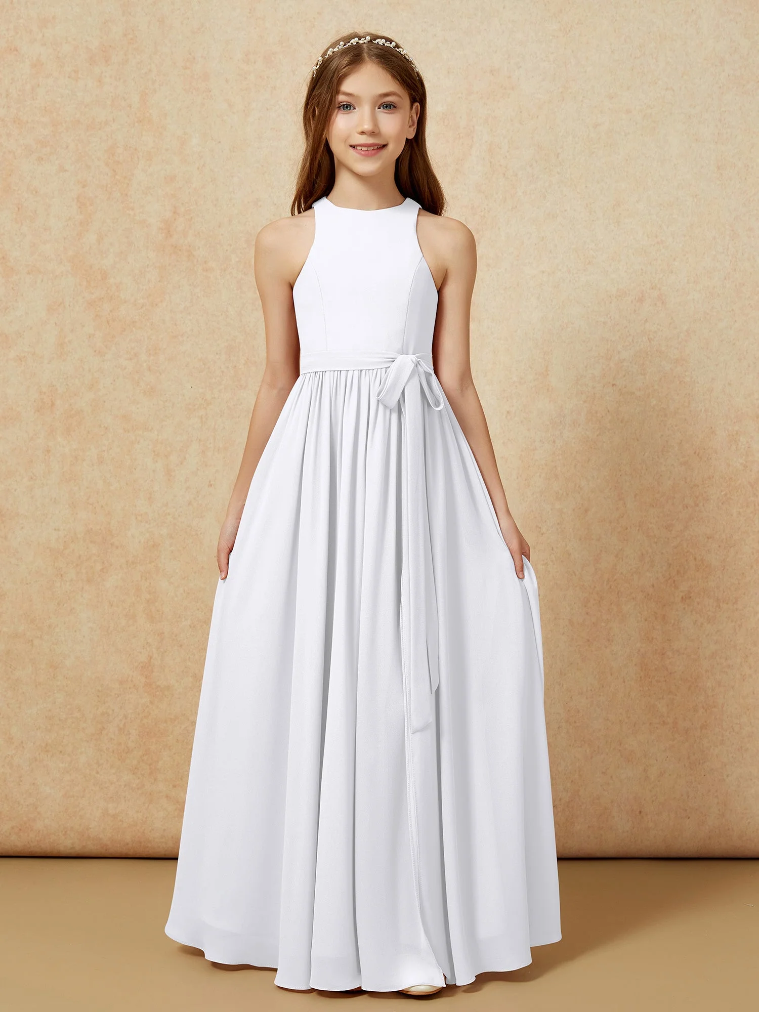 Einfach Ärmellos Chiffon Junge Brautjungfernkleider Weiß - Image 8