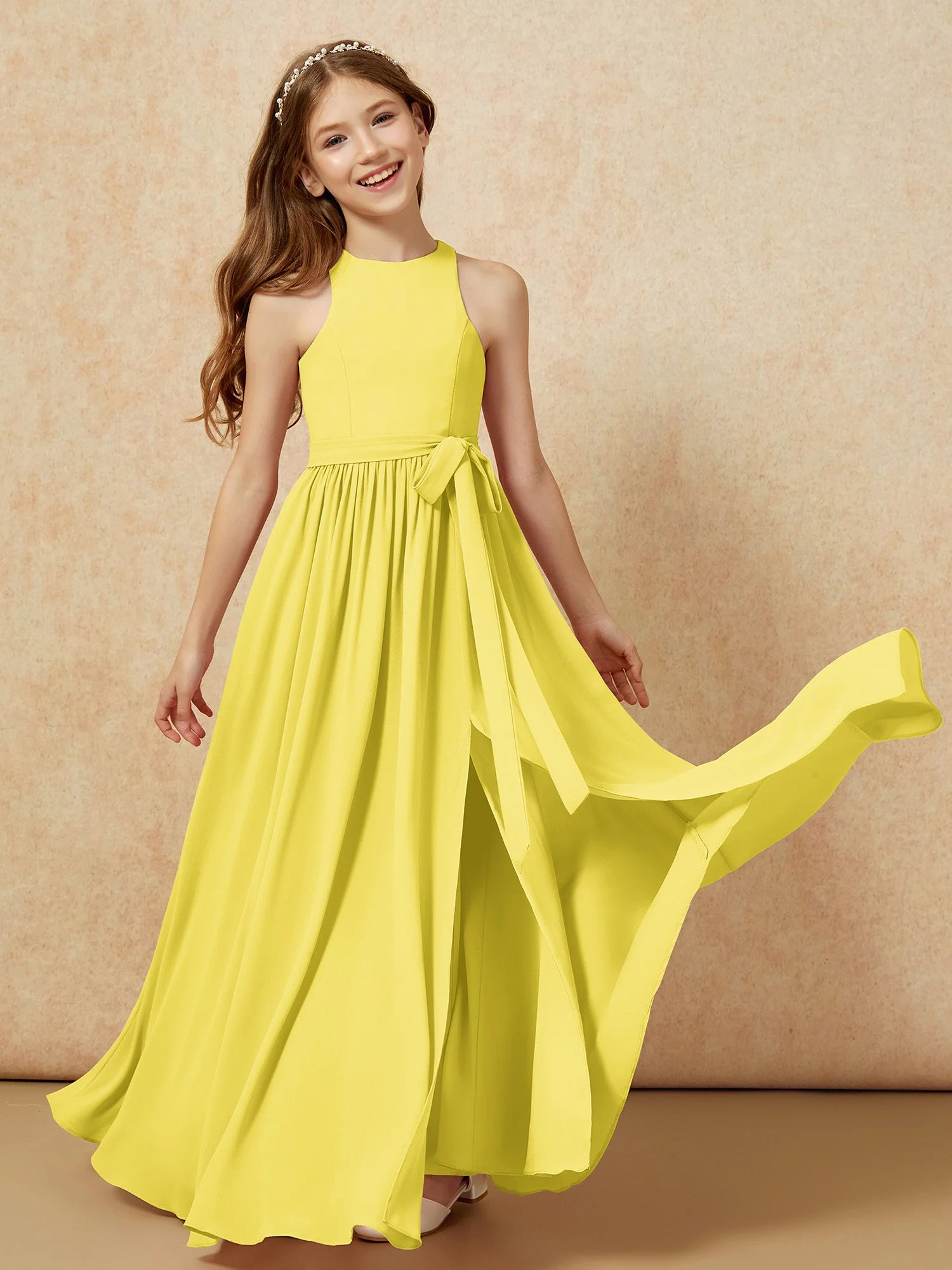 Einfach Ärmellos Chiffon Junge Brautjungfernkleider Zitrone - Image 10