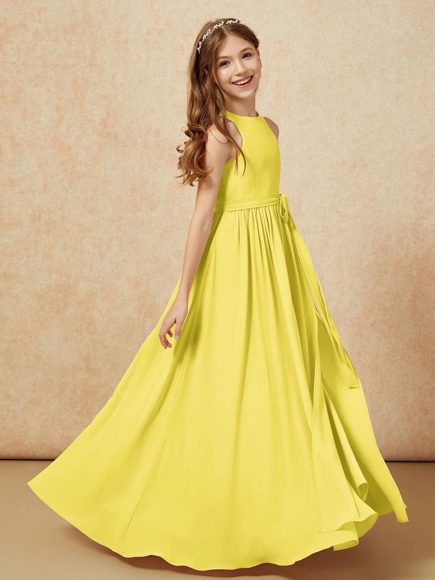 Einfach Ärmellos Chiffon Junge Brautjungfernkleider Zitrone - Image 5