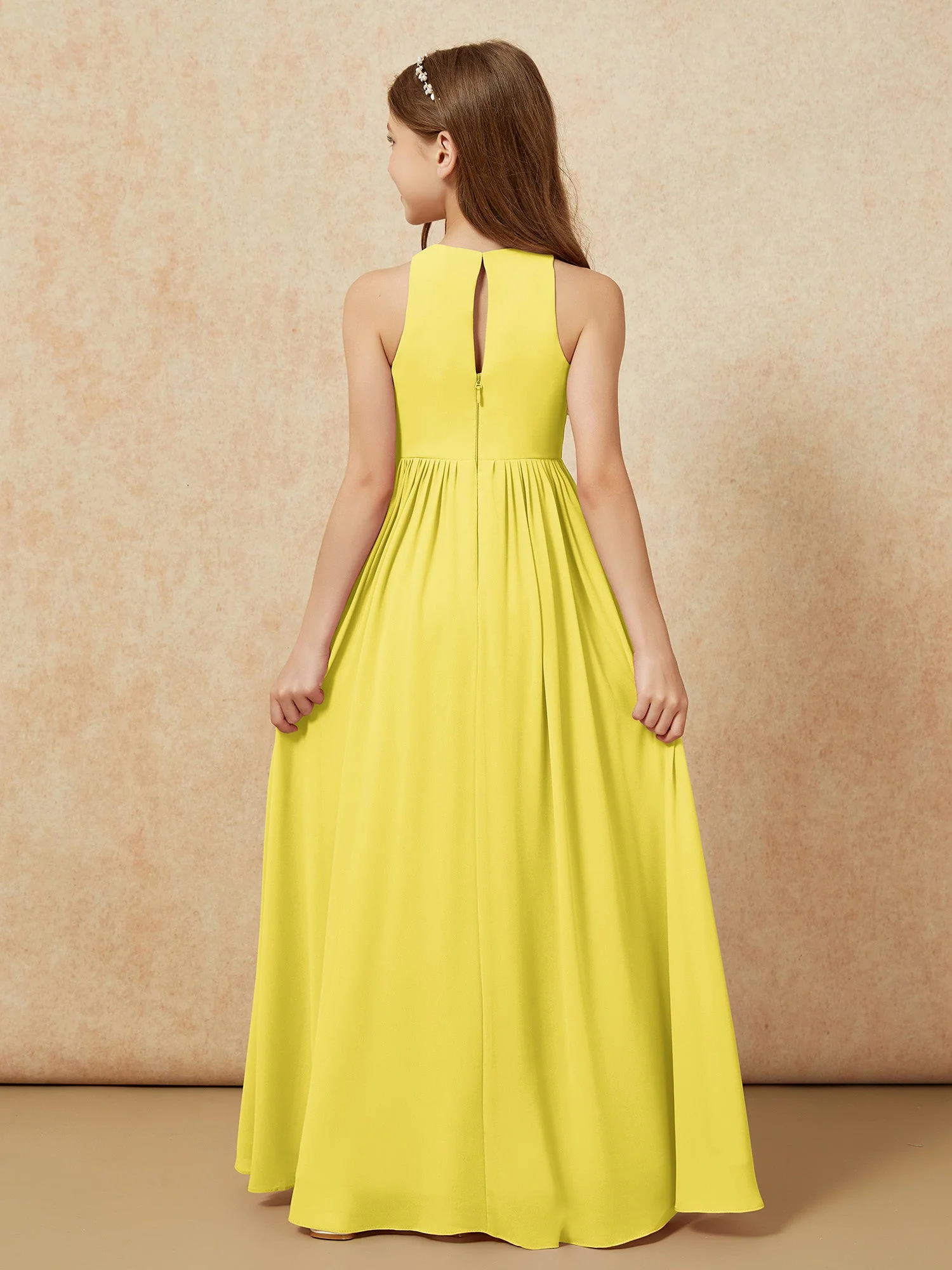 Einfach Ärmellos Chiffon Junge Brautjungfernkleider Zitrone - Image 7