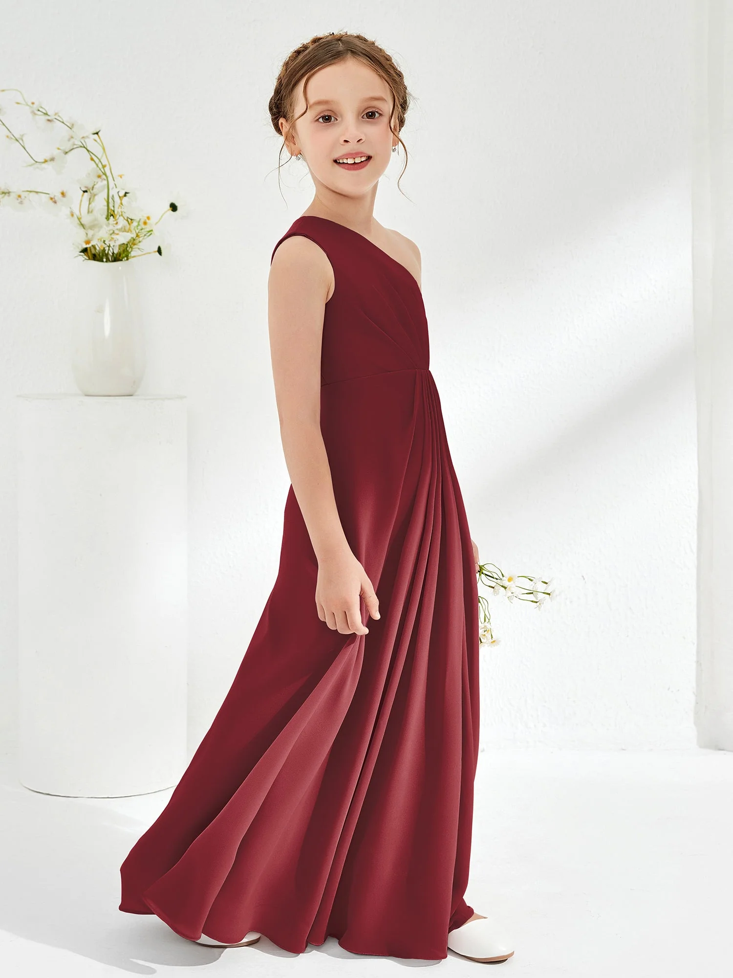 Einfach Eine Schulter Chiffon Junge Brautjungfernkleider Zimtrose - Image 3